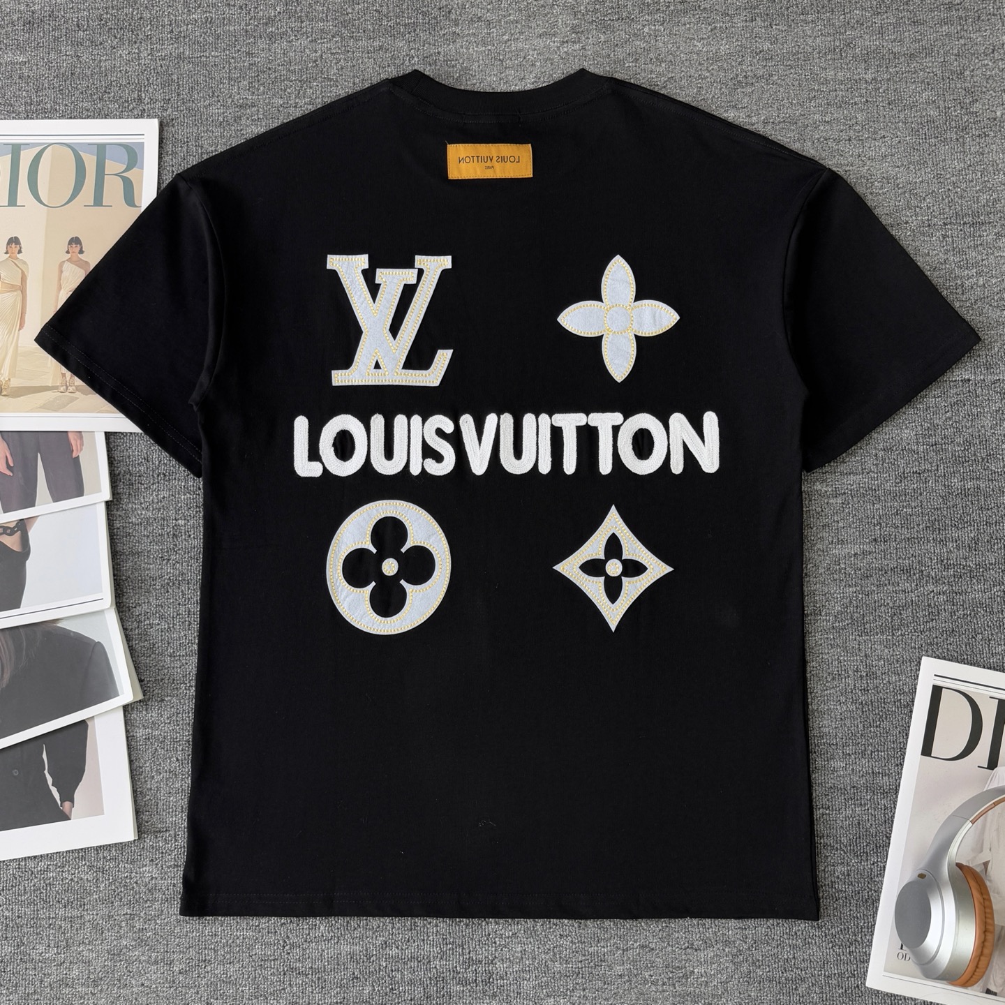 Louis Vuitton LOUIS VUITTON/路易威登LV 25ss新款 老花字母logo贴布绣圆领短袖T恤