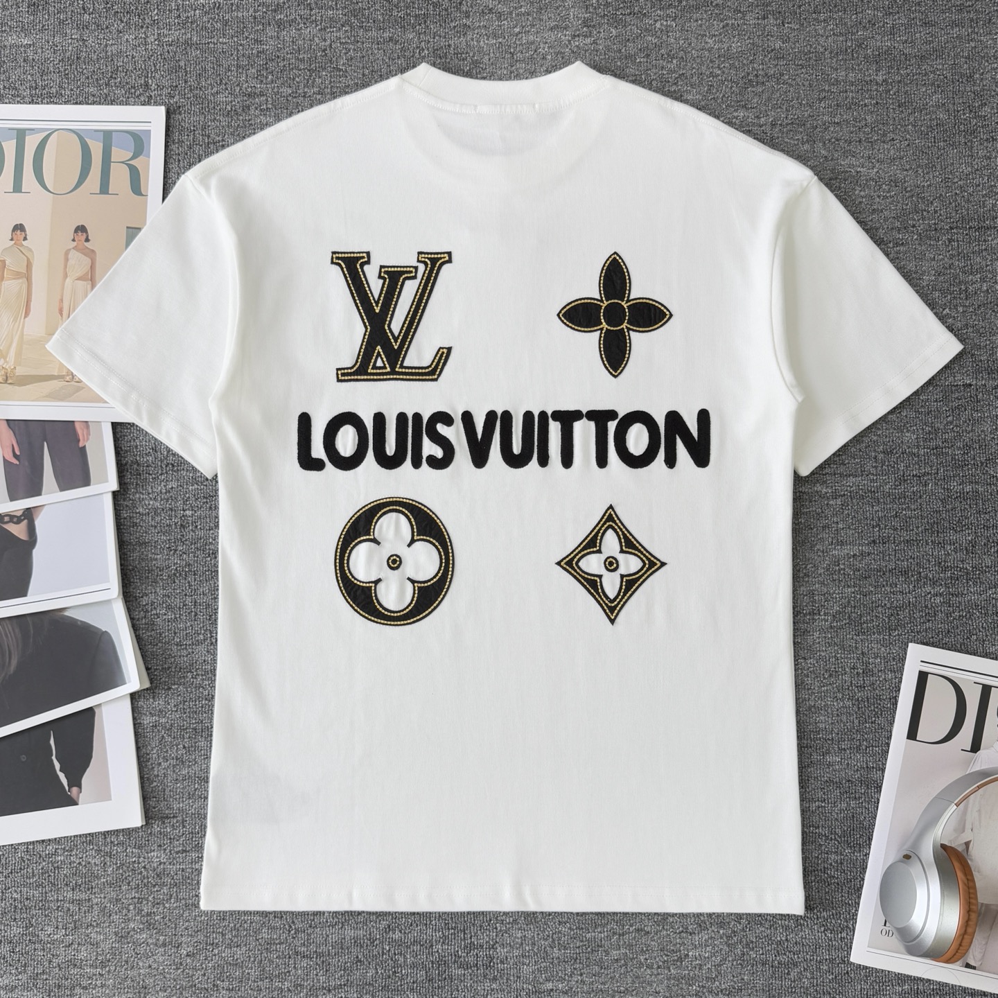Louis Vuitton LOUIS VUITTON/路易威登LV 25ss新款 老花字母logo贴布绣圆领短袖T恤
