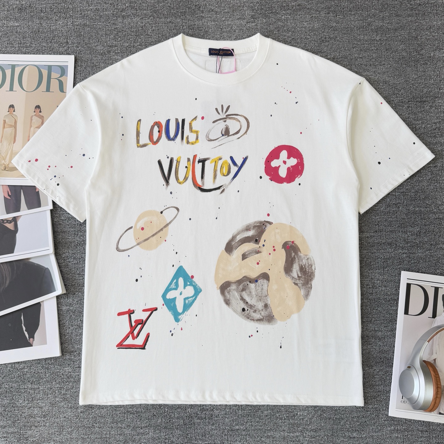 Louis Vuitton LOUIS VUITTON/路易威登LV 新款宇宙涂鸦油漆泼墨印花短袖圆领T恤