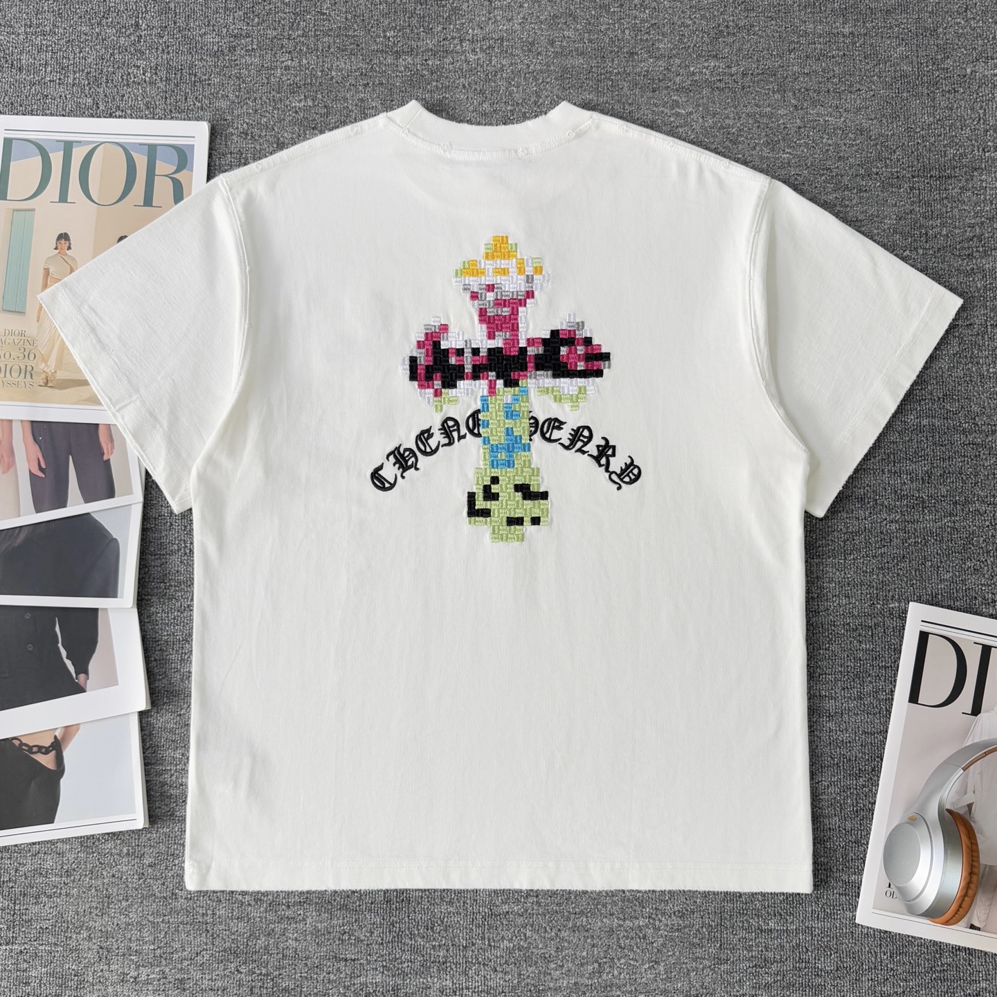 Chrome Hearts CH克罗心Chromehearts 26ss新款像素风马赛克重工刺绣磨破短袖圆领T恤