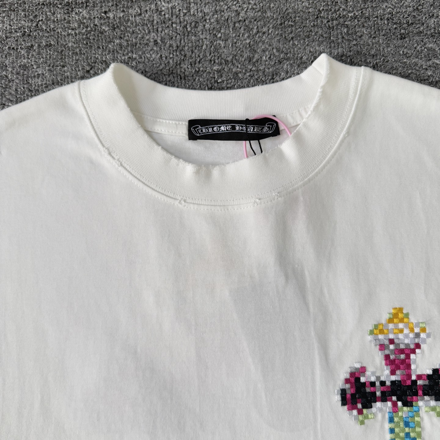 Chrome Hearts CH克罗心Chromehearts 26ss新款像素风马赛克重工刺绣磨破短袖圆领T恤