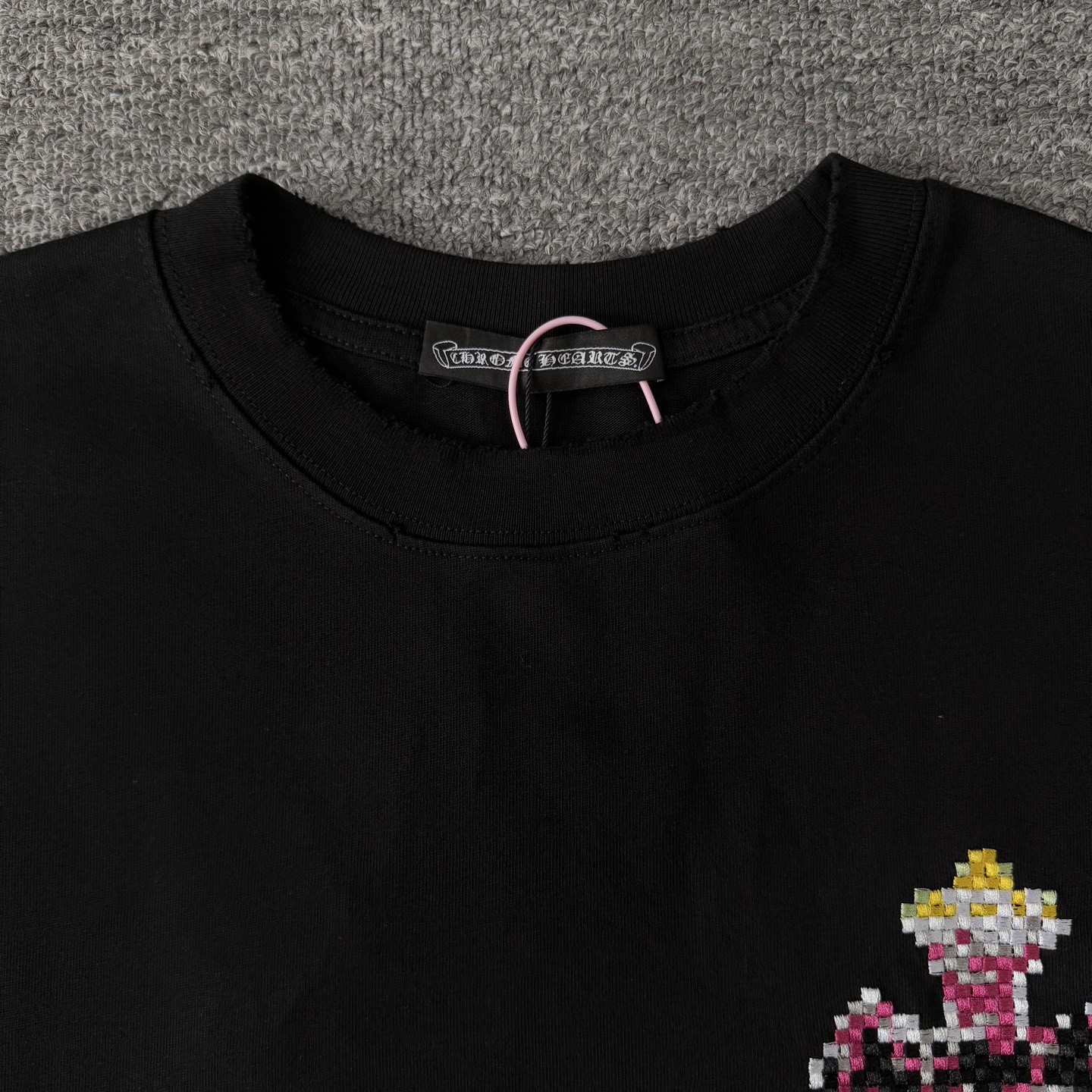 Chrome Hearts CH克罗心Chromehearts 26ss新款像素风马赛克重工刺绣磨破短袖圆领T恤