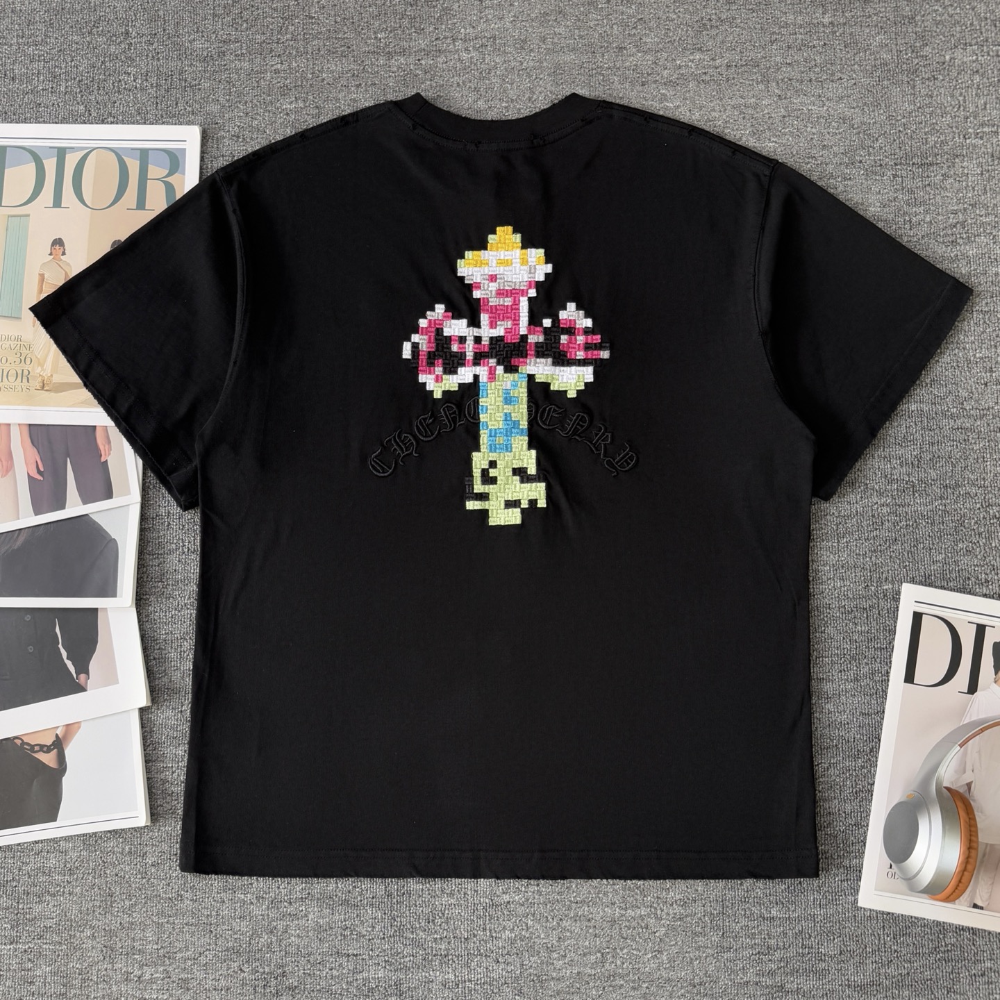 Chrome Hearts CH克罗心Chromehearts 26ss新款像素风马赛克重工刺绣磨破短袖圆领T恤