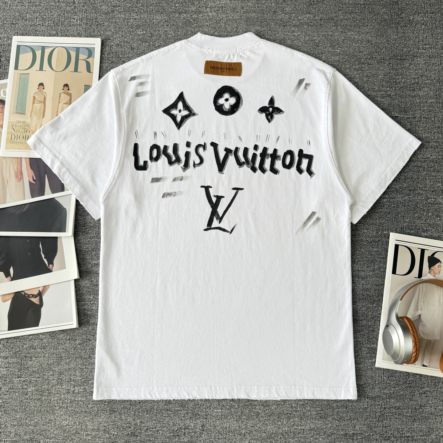 Louis Vuitton Louis vuitton路易威登LV26ss手绘涂鸦风短袖磨破圆领T恤