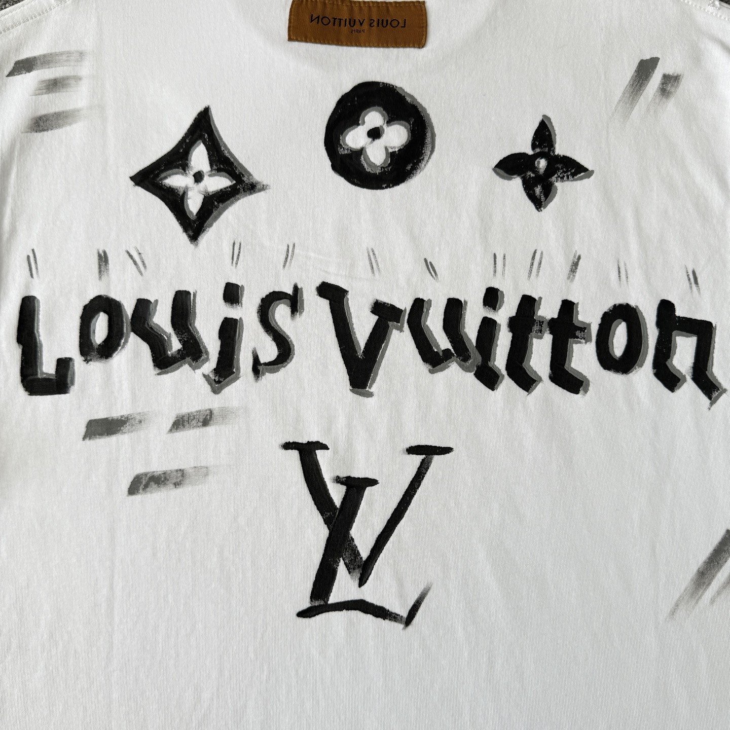 Louis Vuitton Louis vuitton路易威登LV26ss手绘涂鸦风短袖磨破圆领T恤