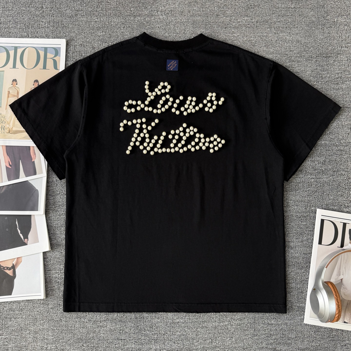 Louis Vuitton Louis vuitton路易威登LV26ss 珍珠字母短袖破洞圆领T恤
