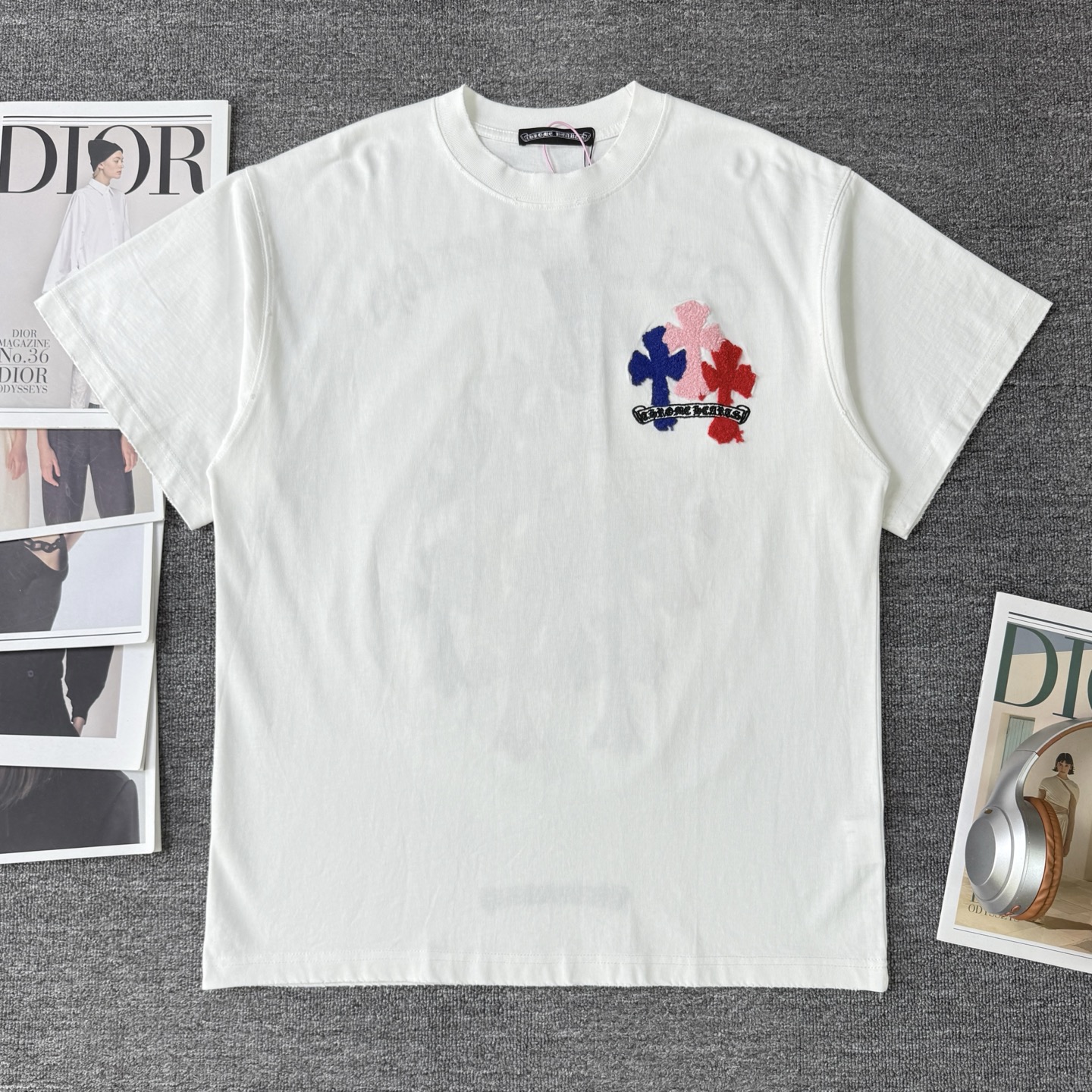Chrome Hearts Chrome Hearts克罗心26ss新款彩色多巴胺十字架毛巾绣短袖做旧圆领T恤