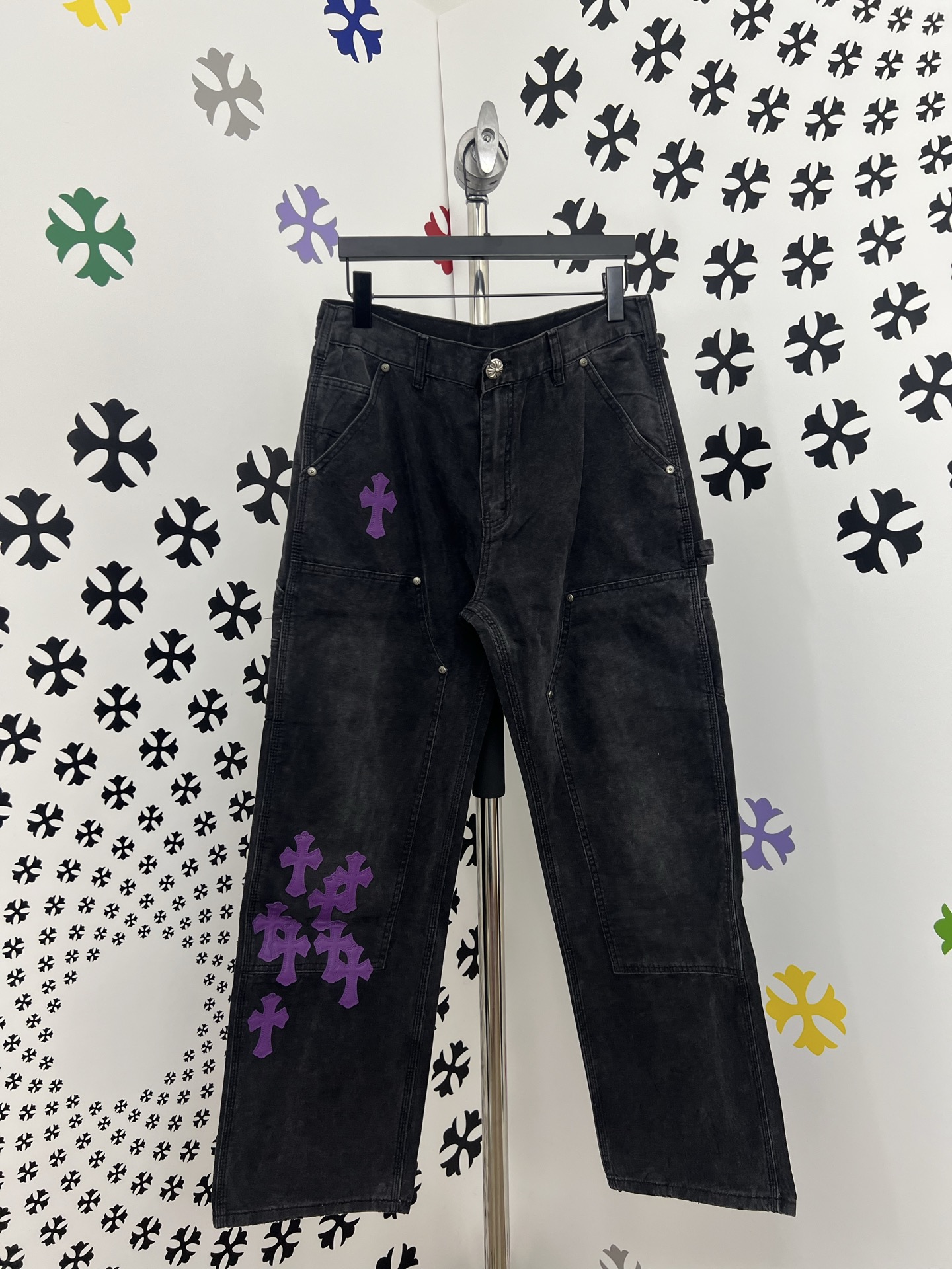 Chrome Hearts Jeans: Cross Patchwork, 925 Silver Buckle, Washed Denim - 2025 2 i1752498166749 2628 0 0