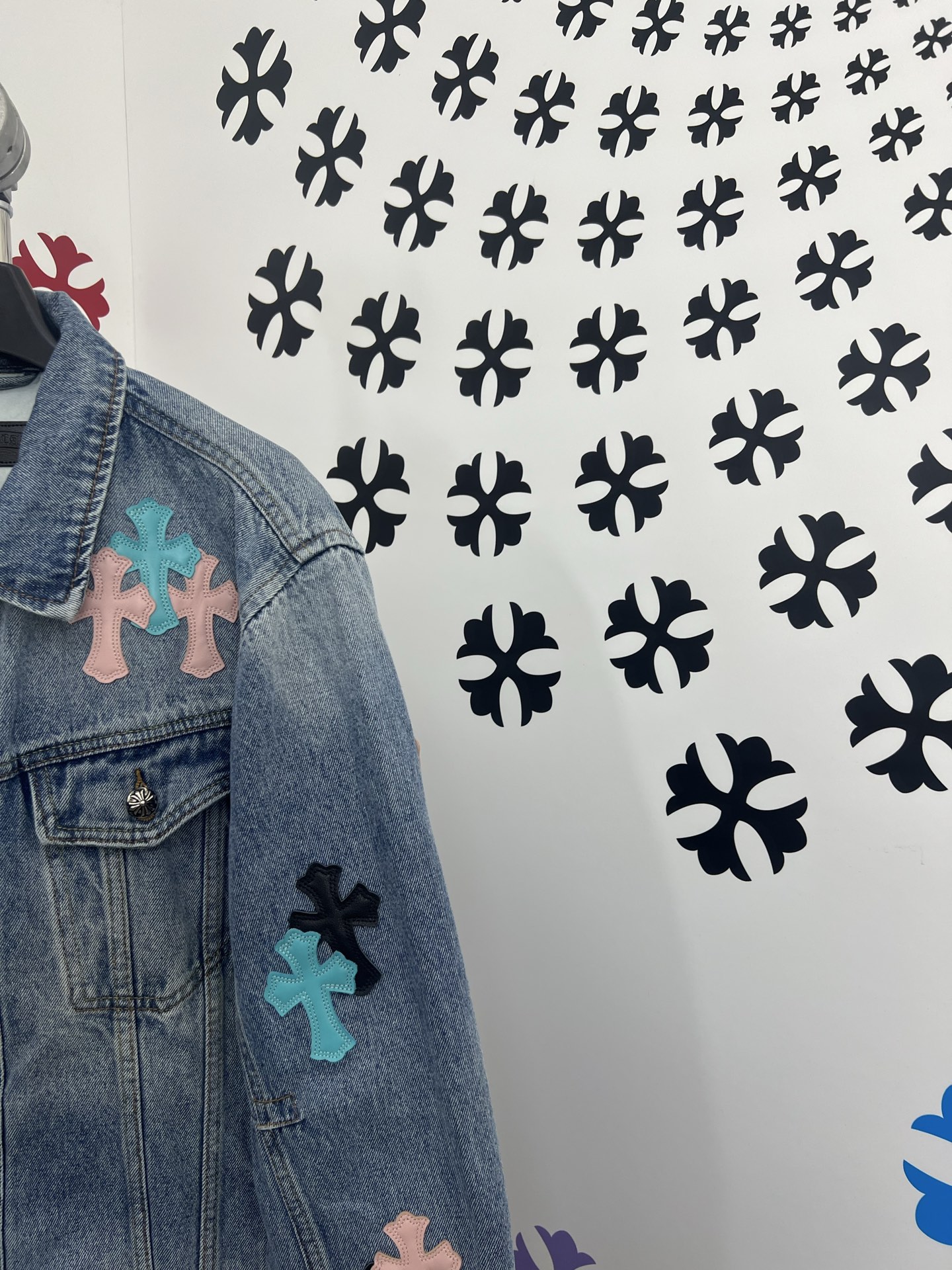 Chrome Hearts Cross Patch Denim Jacket - Washed Black with Leather Accents 4 i1753383089640 773 0 2