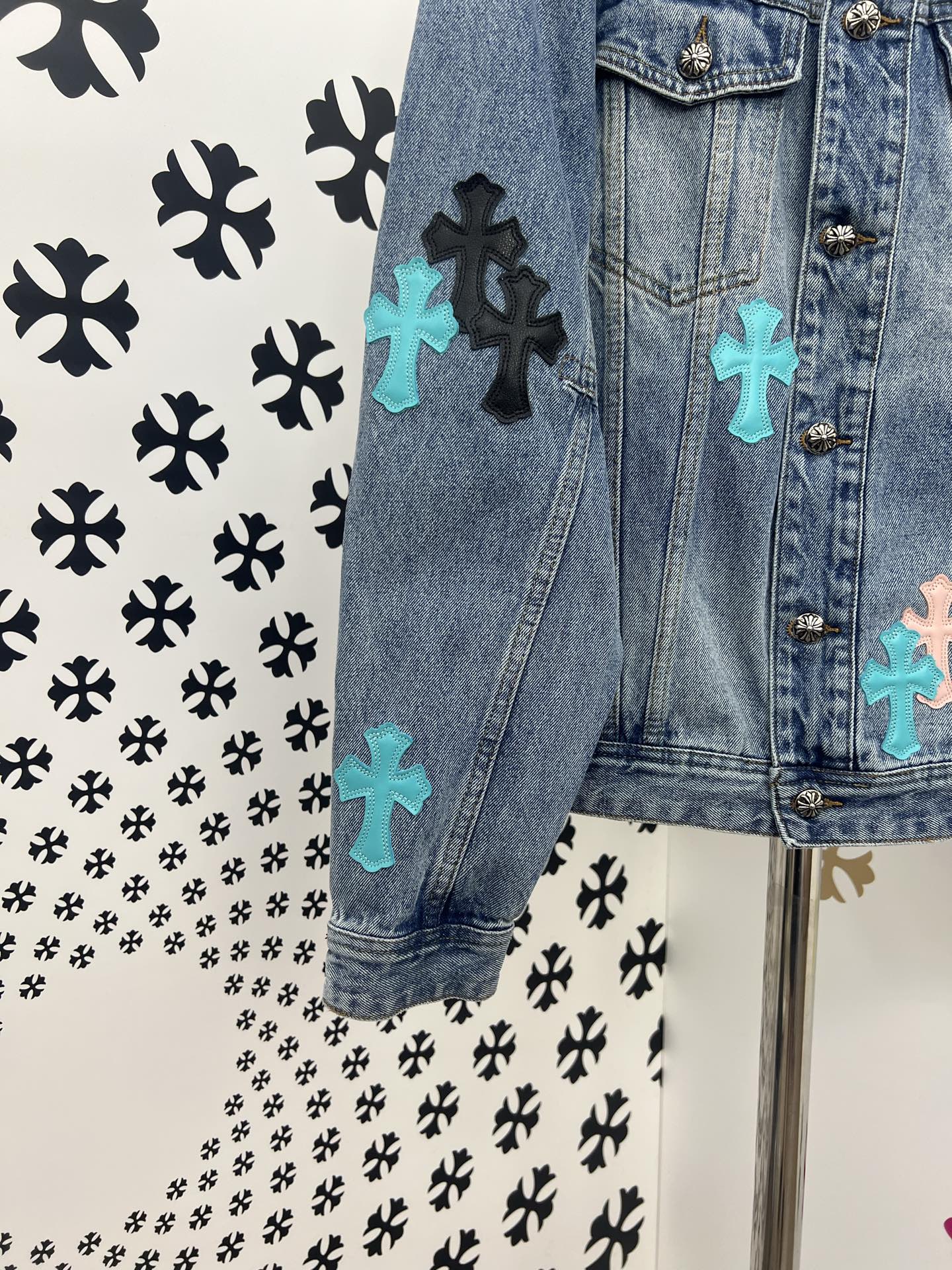 Chrome Hearts Cross Patch Denim Jacket - Washed Black with Leather Accents 6 i1753383089862 6311 0 4