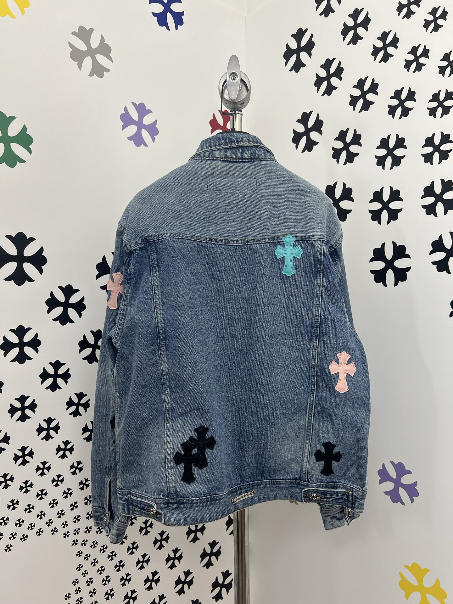 Chrome Hearts Cross Patch Denim Jacket - Washed Black with Leather Accents 9 i1753383089862 7744 0 7