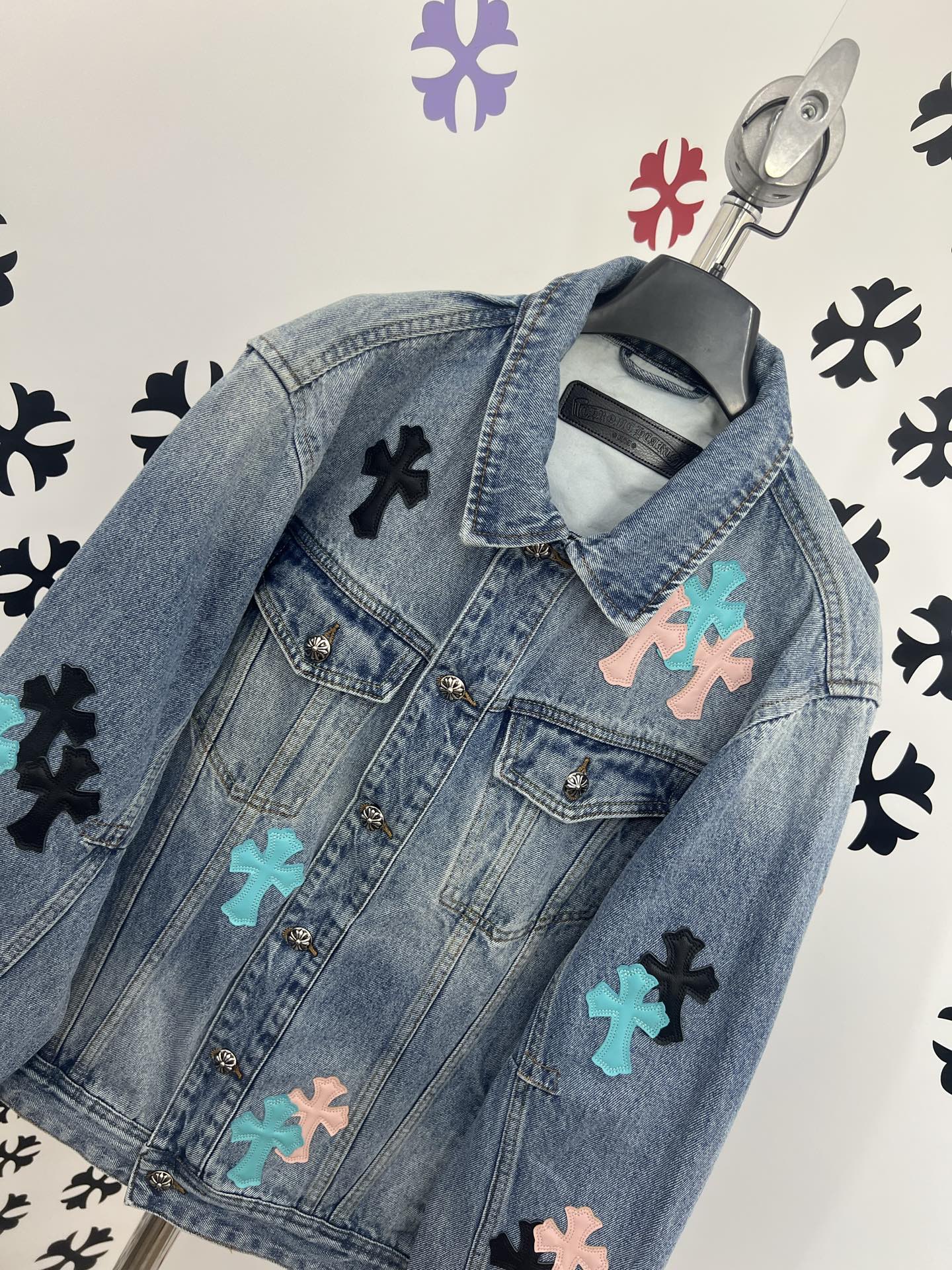 Chrome Hearts Cross Patch Denim Jacket - Washed Black with Leather Accents 8 i1753383089873 3063 0 6