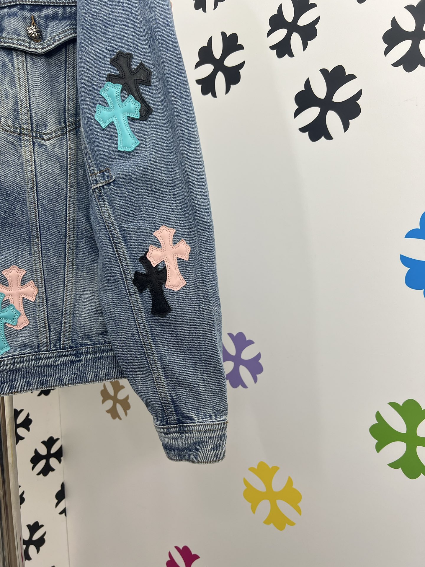 Chrome Hearts Cross Patch Denim Jacket - Washed Black with Leather Accents 7 i1753383092163 7796 0 5