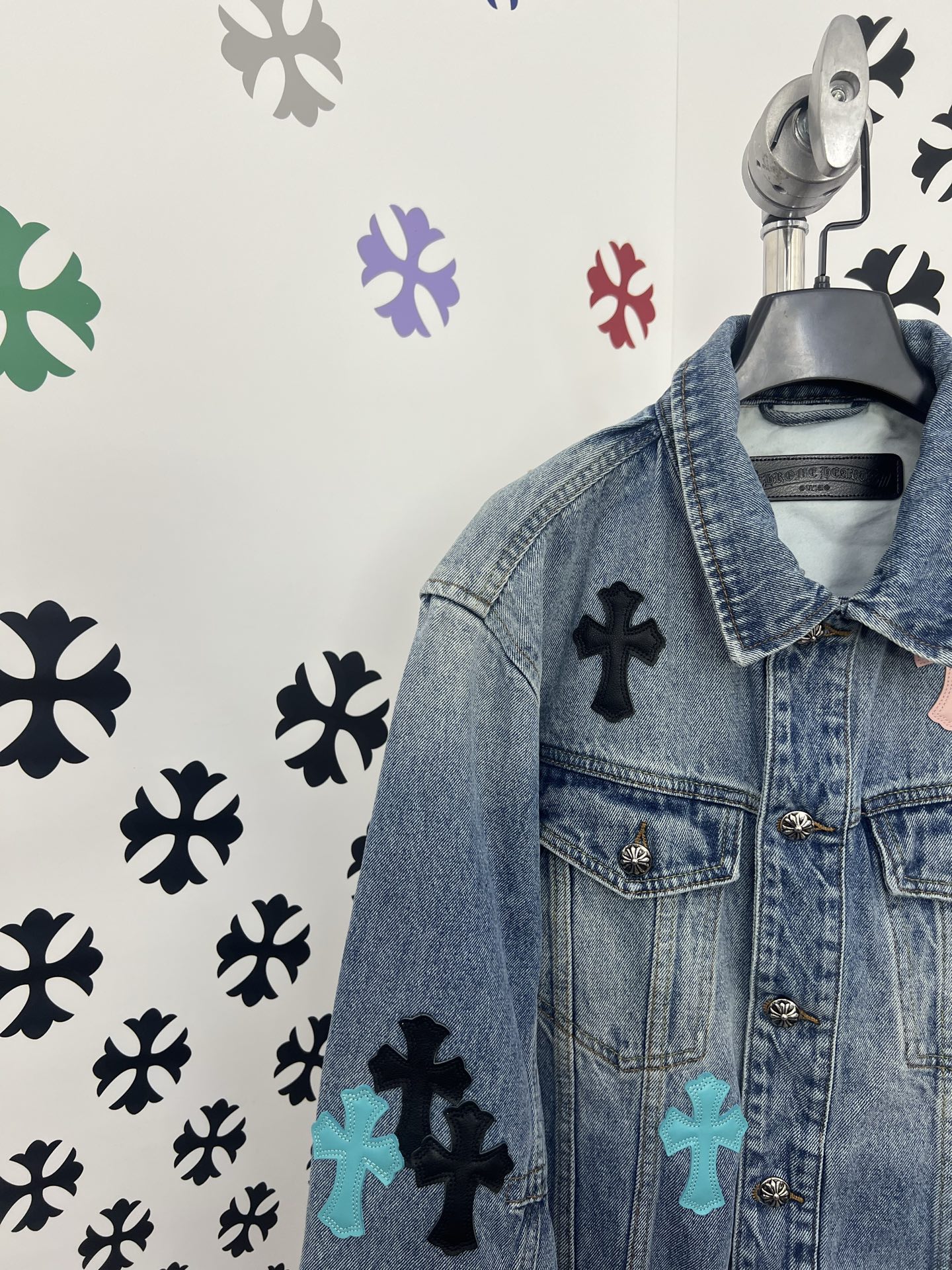 Chrome Hearts Cross Patch Denim Jacket - Washed Black with Leather Accents 3 i1753383092224 9789 0 1