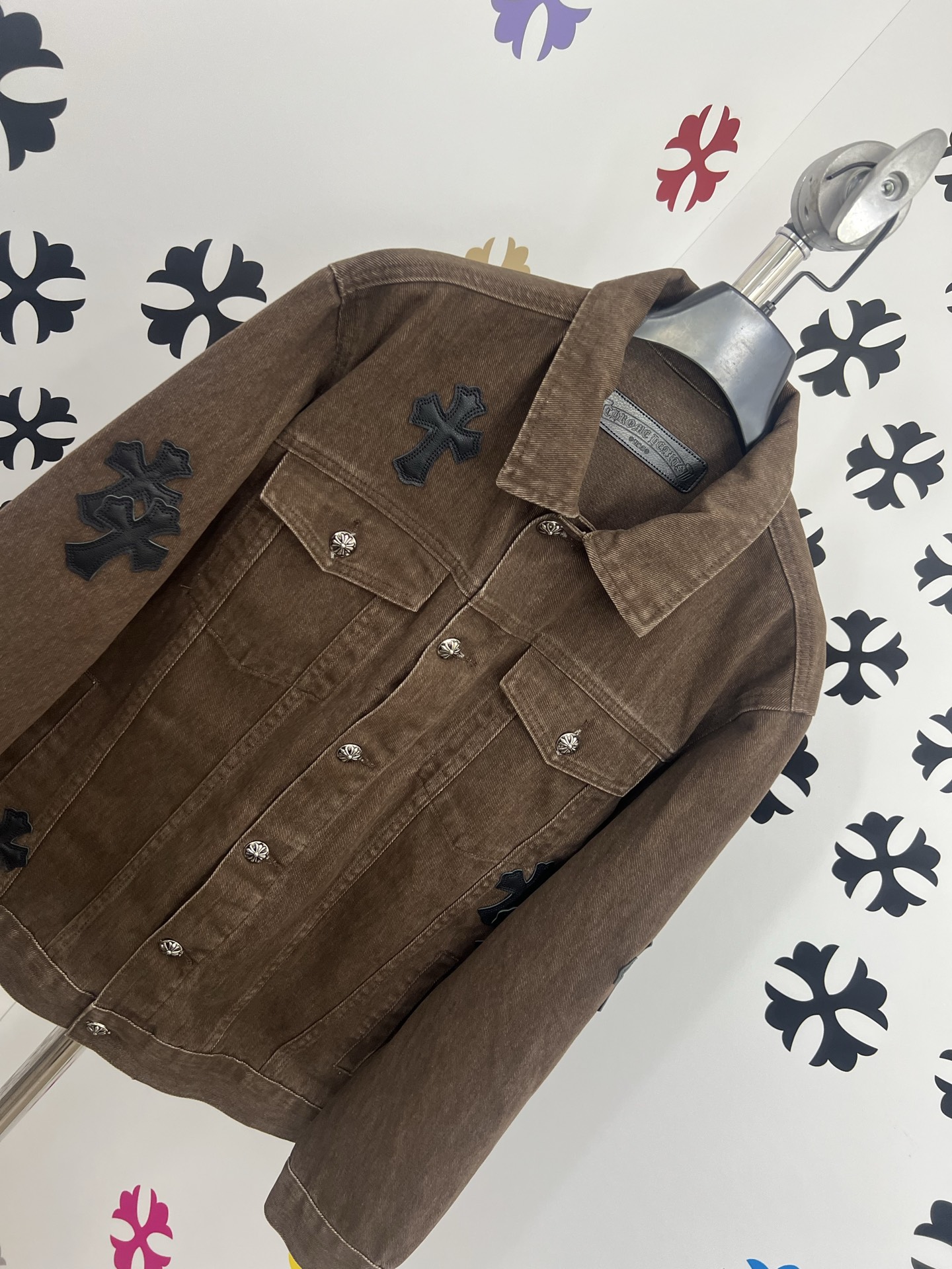 Chrome Hearts Denim Jacket with Leather Cross Patches - Washed Blue 8 i1753383148118 8815 0 6