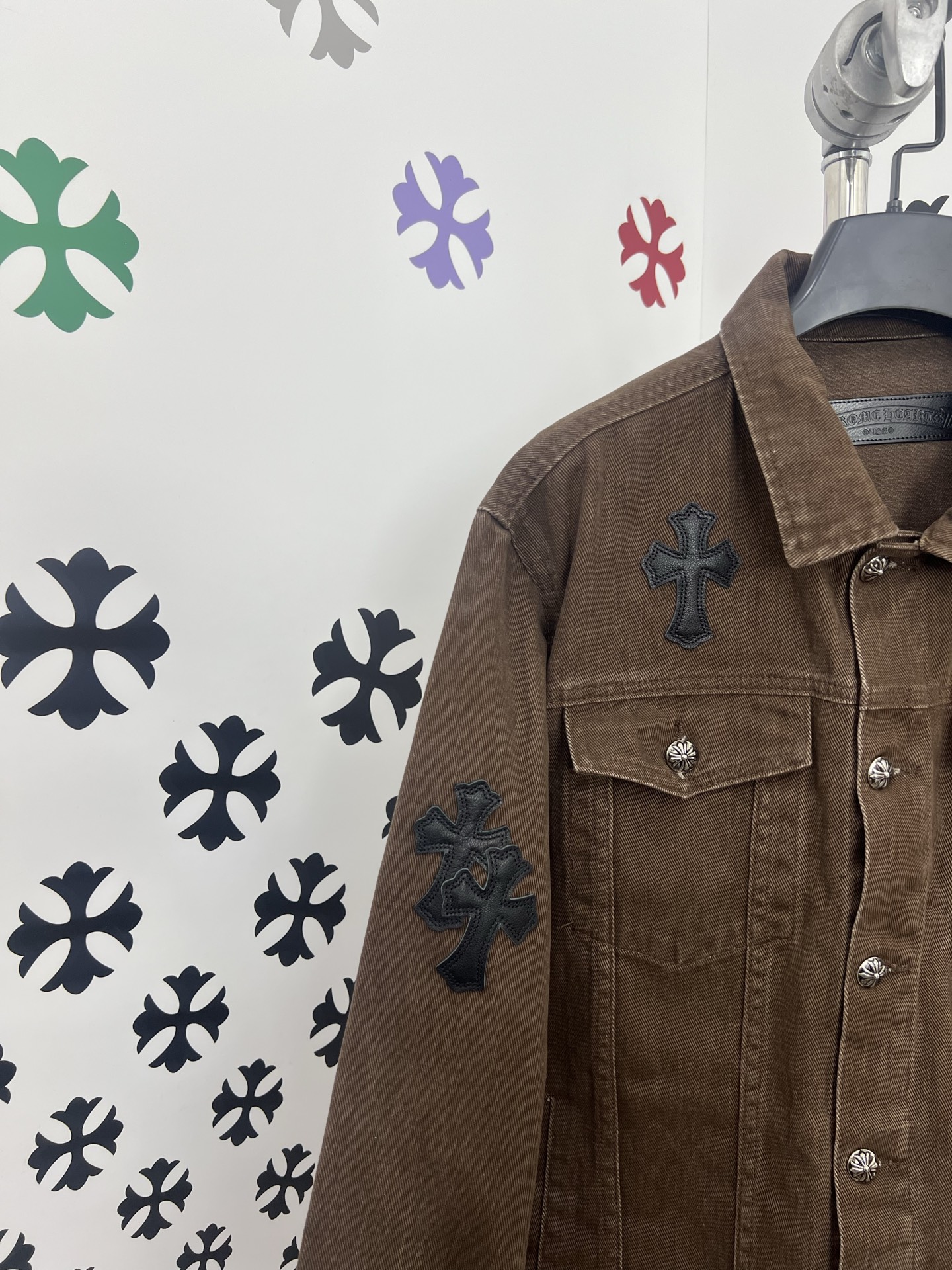 Chrome Hearts Denim Jacket with Leather Cross Patches - Washed Blue 3 i1753383149624 5708 0 1