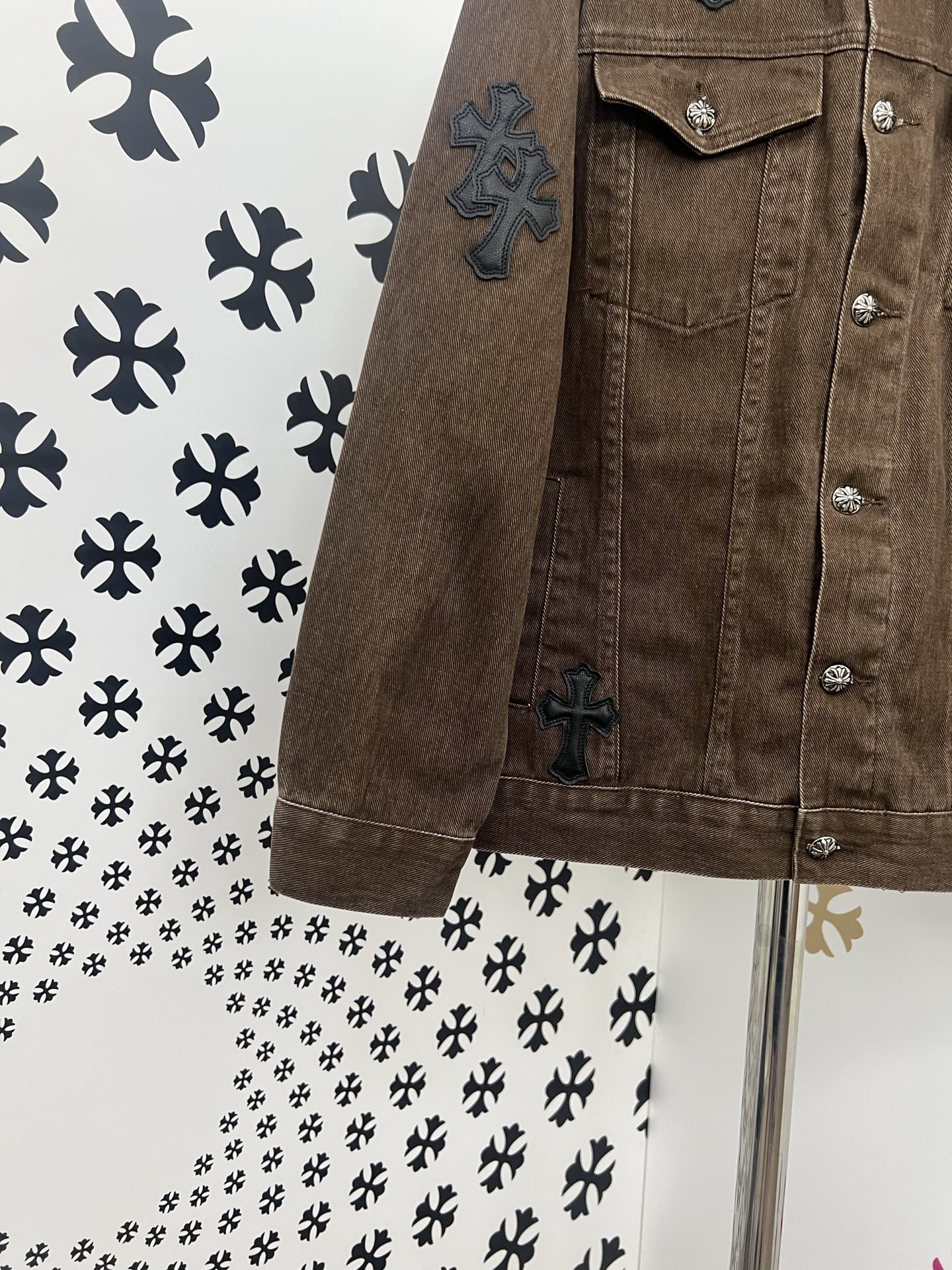 Chrome Hearts Denim Jacket with Leather Cross Patches - Washed Blue 6 i1753383151678 5913 0 4