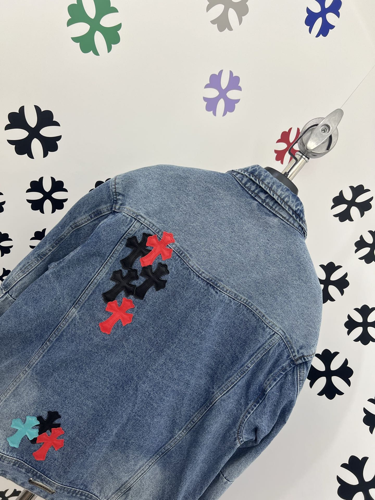 Chrome Hearts Cross Patch Denim Jacket - Washed Blue, Genuine Leather Accents 9 i1753781061513 8053 0 7