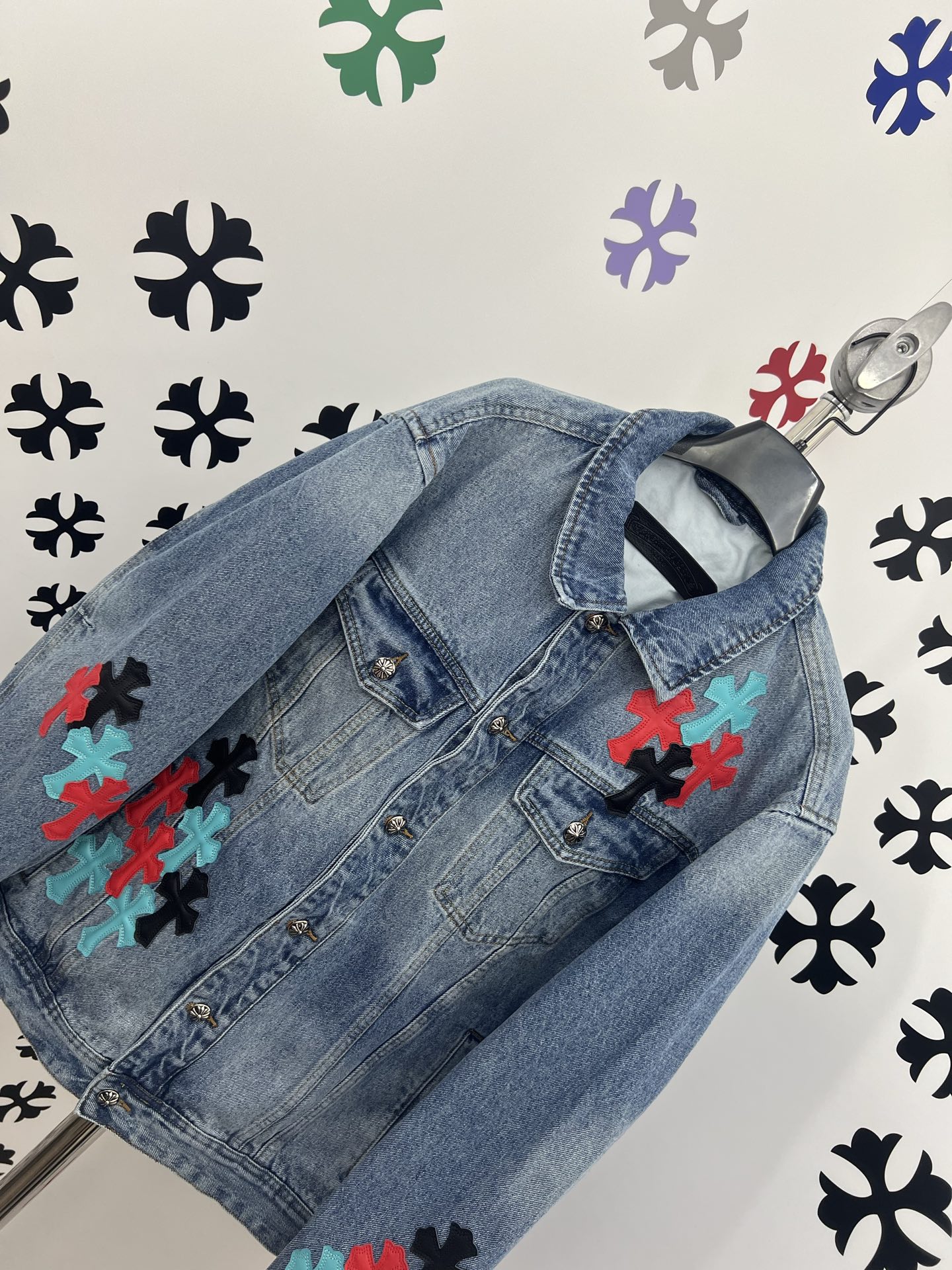 Chrome Hearts Cross Patch Denim Jacket - Washed Blue, Genuine Leather Accents 7 i1753781061888 3422 0 5