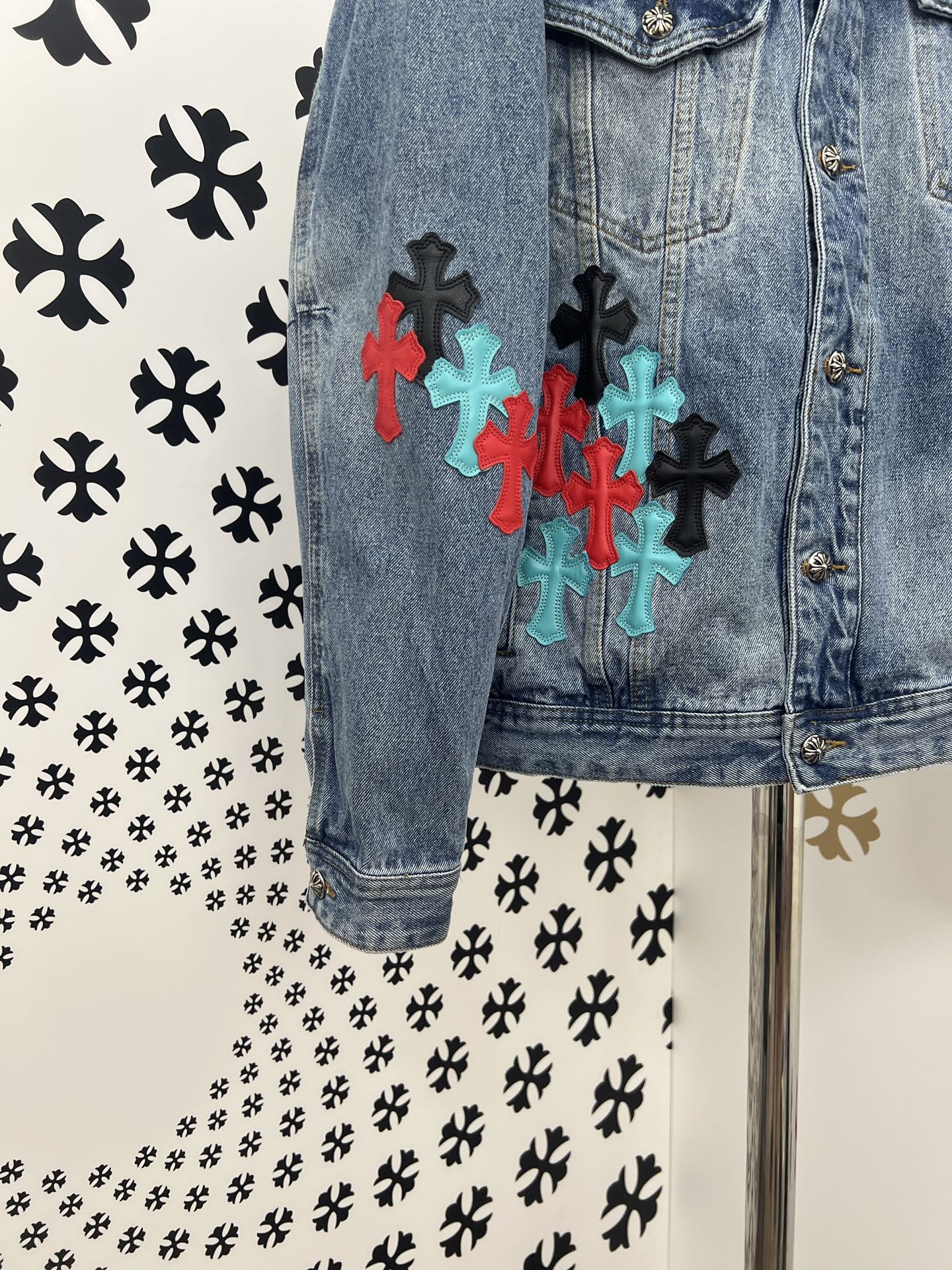 Chrome Hearts Cross Patch Denim Jacket - Washed Blue, Genuine Leather Accents 6 i1753781064567 9004 0 4