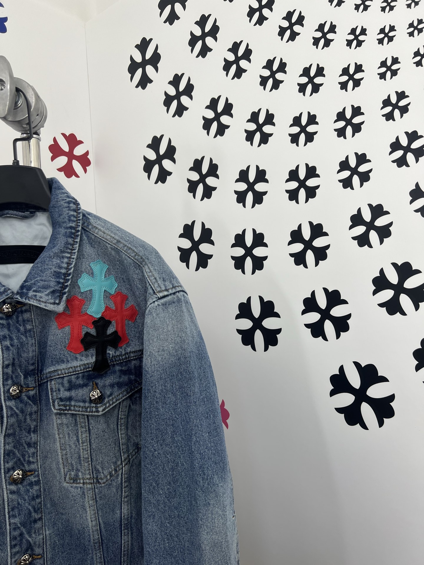Chrome Hearts Cross Patch Denim Jacket - Washed Blue, Genuine Leather Accents 4 i1753781064884 7535 0 2