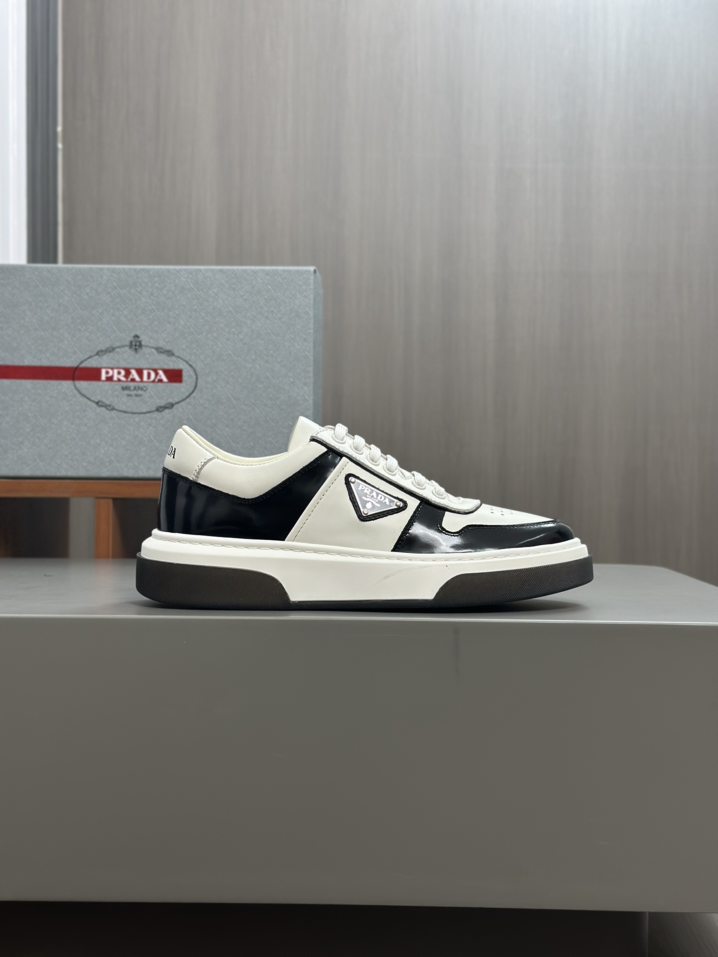 alta calidad [PRADA] zapatillas de deporte de los hombres de la calle fritos nueva llegada, contador