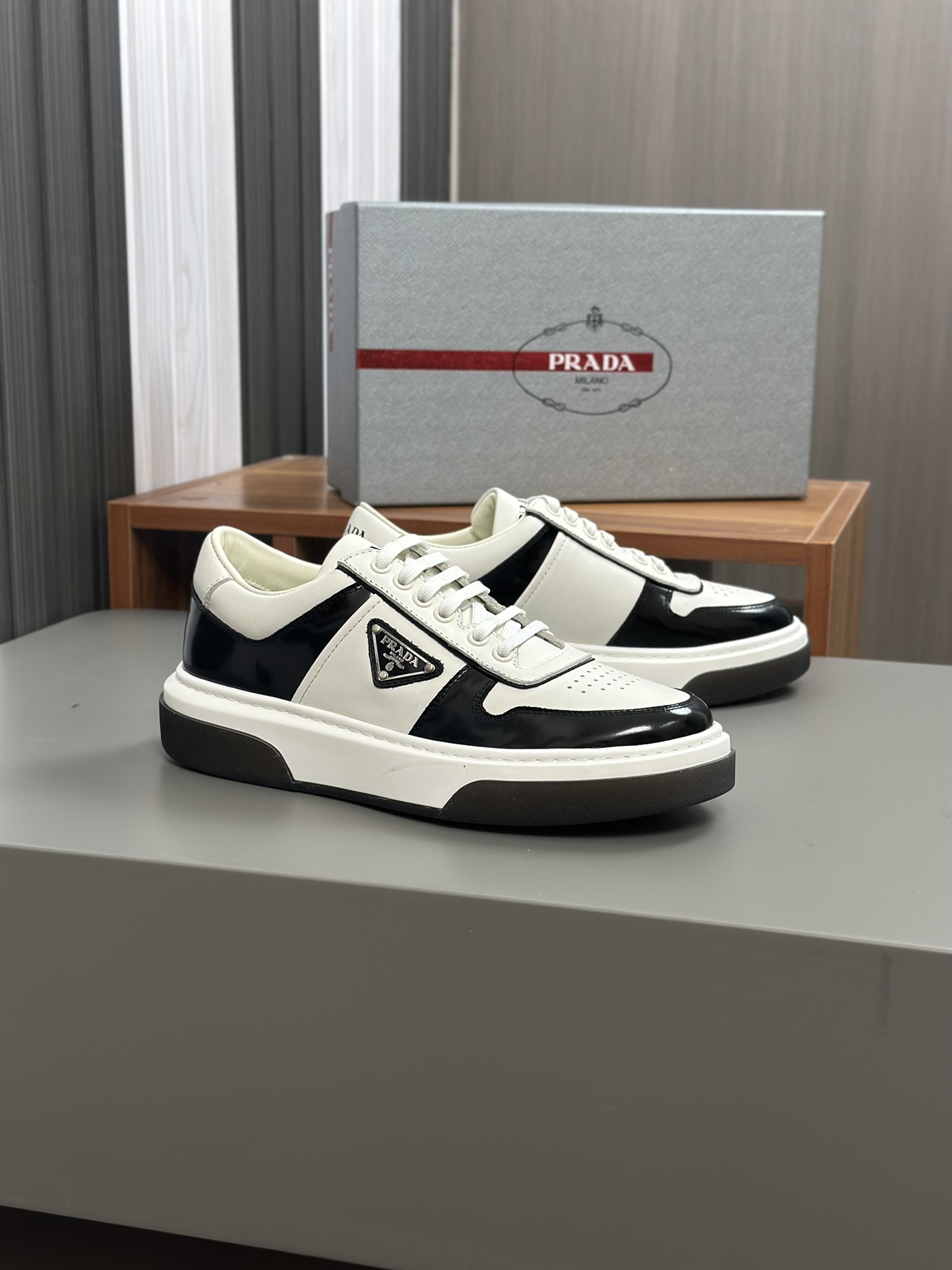 alta calidad [PRADA] zapatillas de deporte de los hombres de la calle fritos nueva llegada, contador