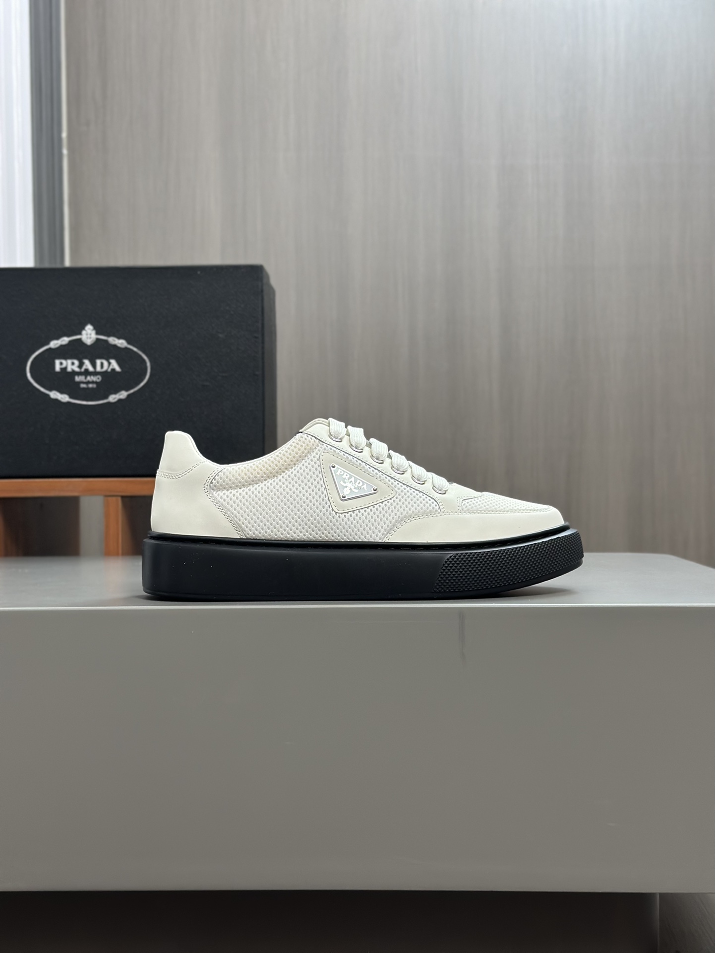 alta calidad [PRADA] zapatillas de deporte de los hombres de la calle fritos nueva llegada, contador