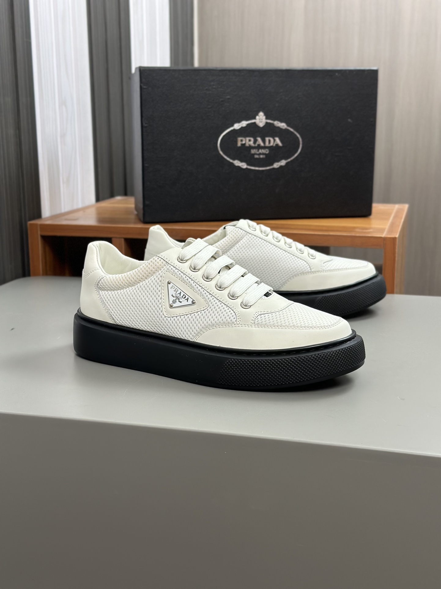 alta calidad [PRADA] zapatillas de deporte de los hombres de la calle fritos nueva llegada, contador