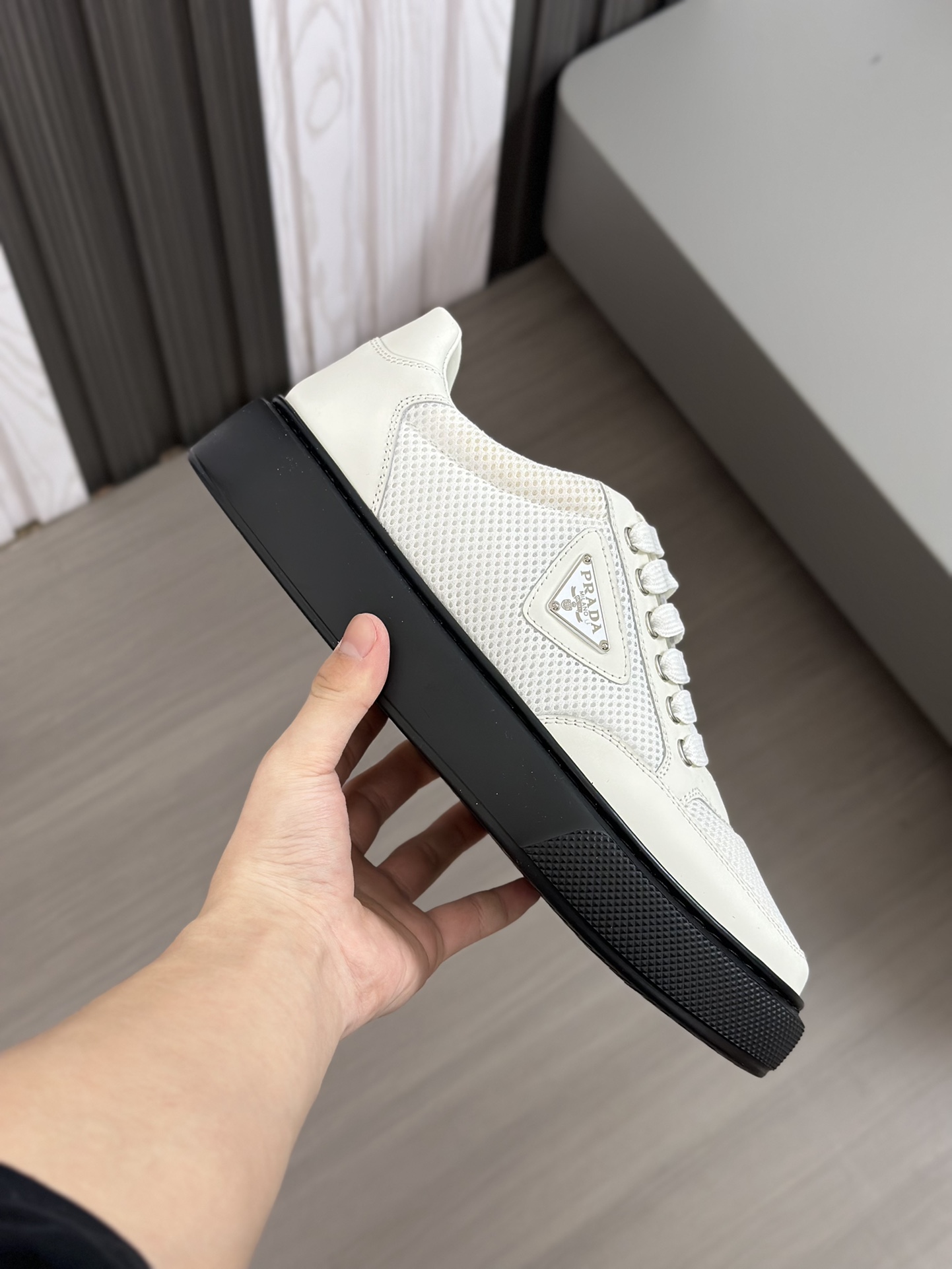 alta calidad [PRADA] zapatillas de deporte de los hombres de la calle fritos nueva llegada, contador