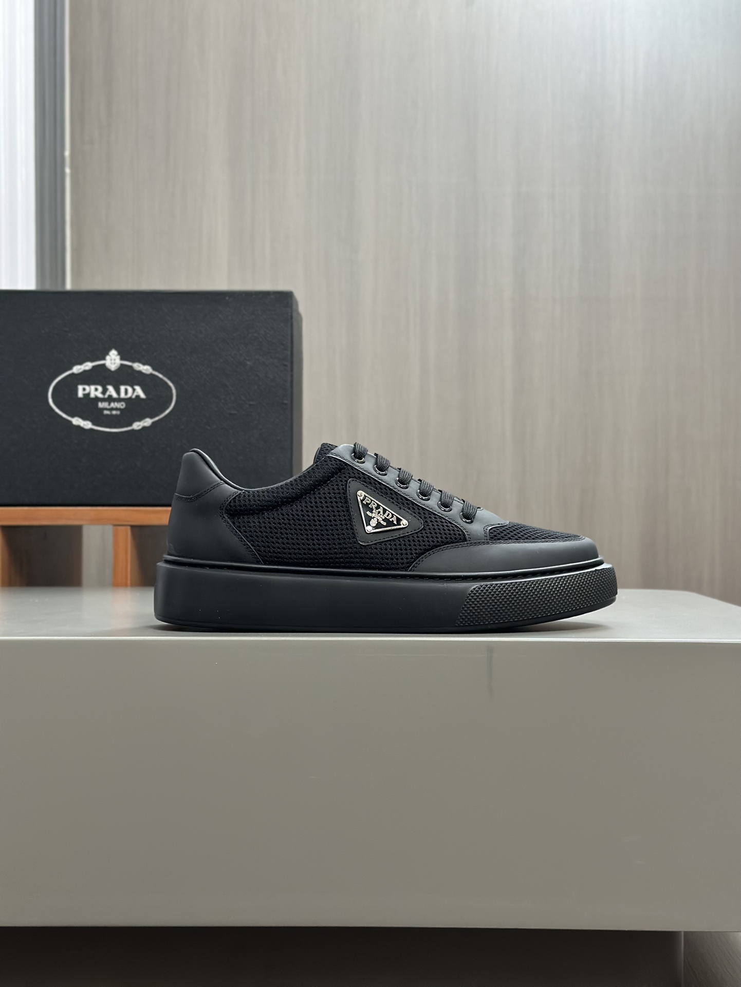 alta calidad [PRADA] zapatillas de deporte de los hombres de la calle fritos nueva llegada, contador