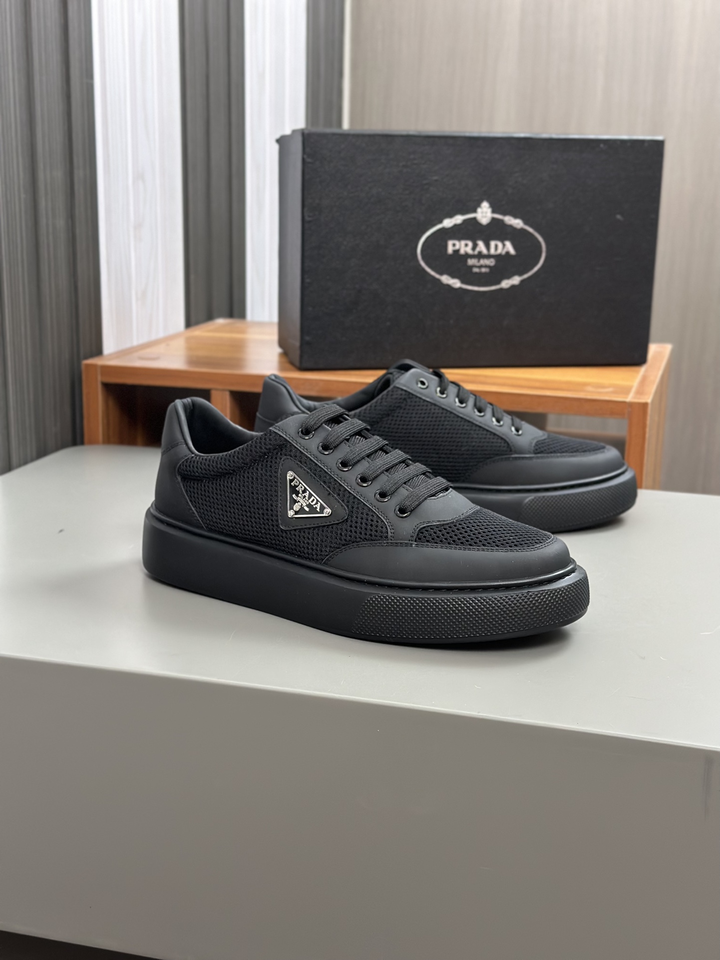 alta calidad [PRADA] zapatillas de deporte de los hombres de la calle fritos nueva llegada, contador