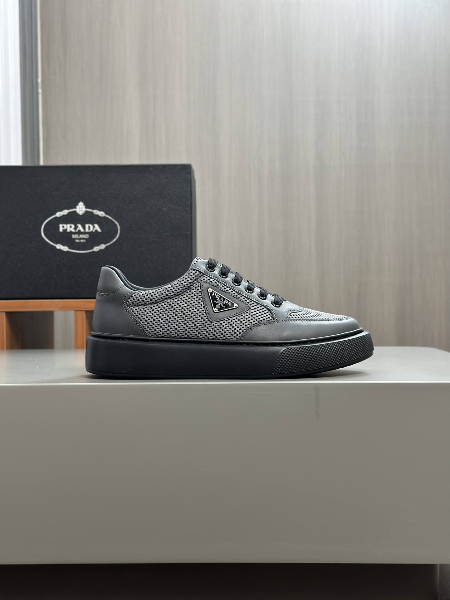 alta calidad [PRADA] zapatillas de deporte de los hombres de la calle fritos nueva llegada, contador