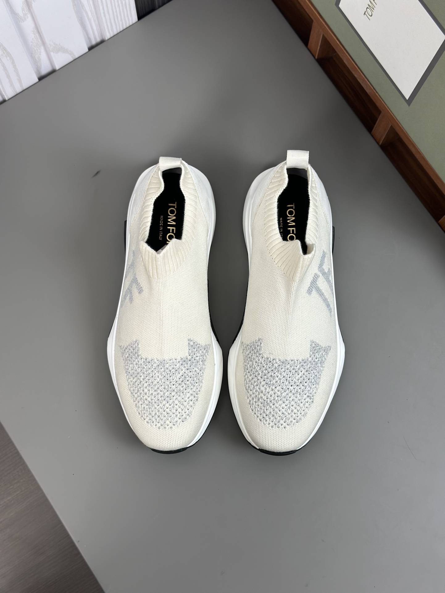 TOM FORD zapatillas bajas de puntoTejido de punto de alta densidad con artesanía de piel de vacuno, 