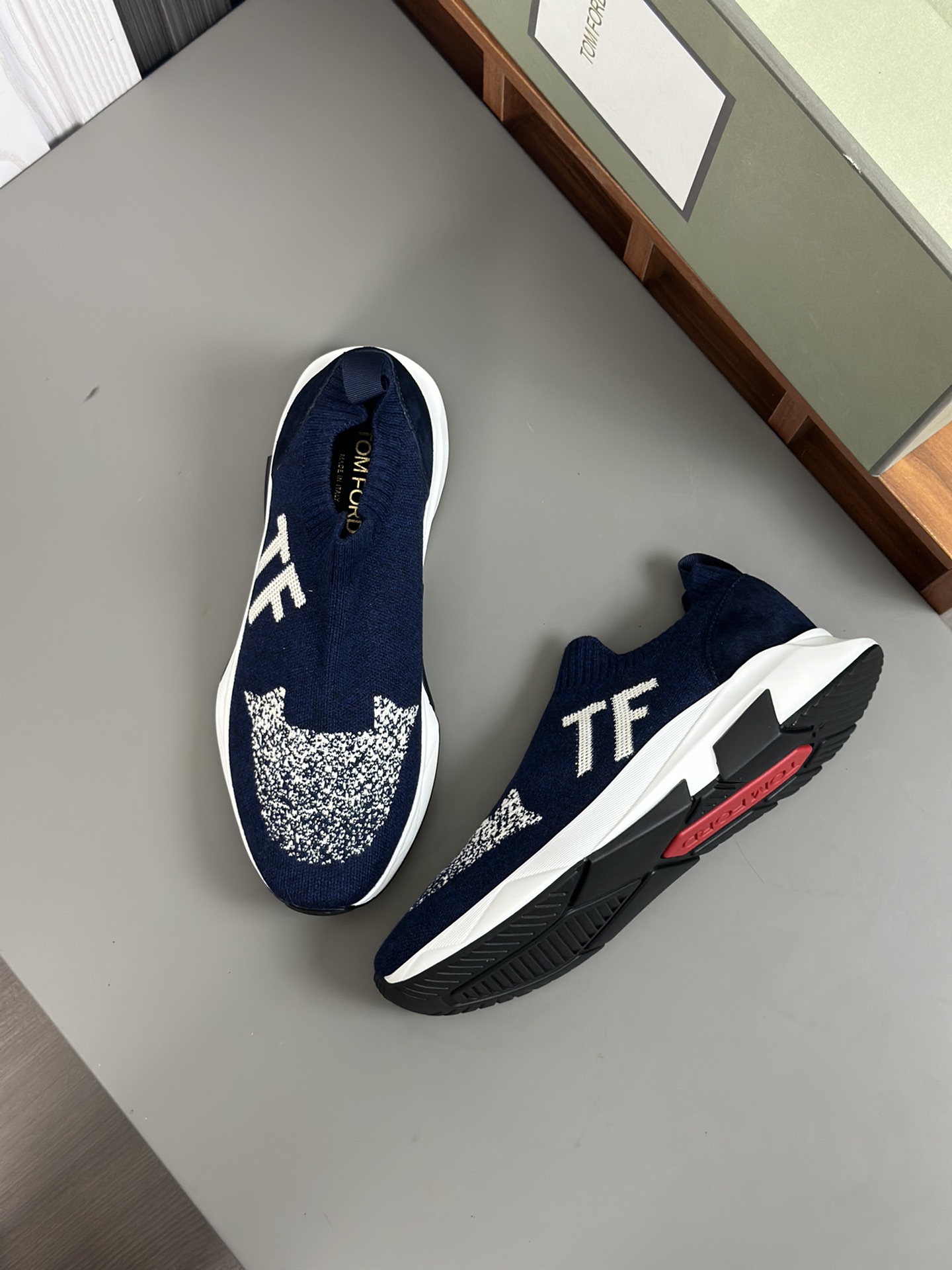 TOM FORD zapatillas bajas de puntoTejido de punto de alta densidad con artesanía de piel de vacuno, 