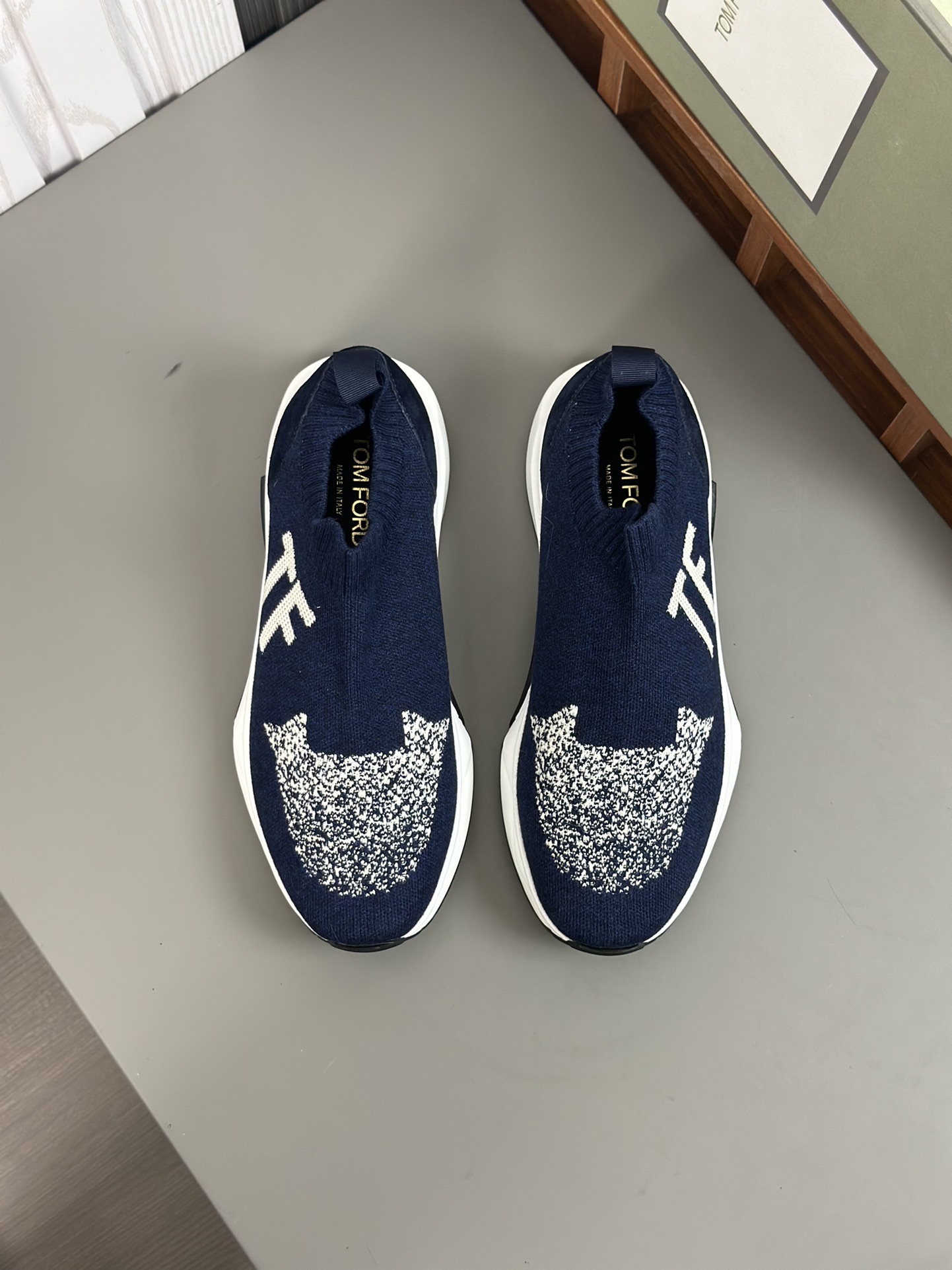 TOM FORD zapatillas bajas de puntoTejido de punto de alta densidad con artesanía de piel de vacuno, 