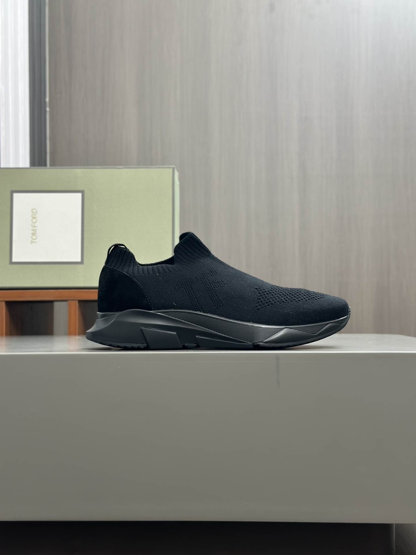 TOM FORD zapatillas bajas de puntoTejido de punto de alta densidad con artesanía de piel de vacuno, 