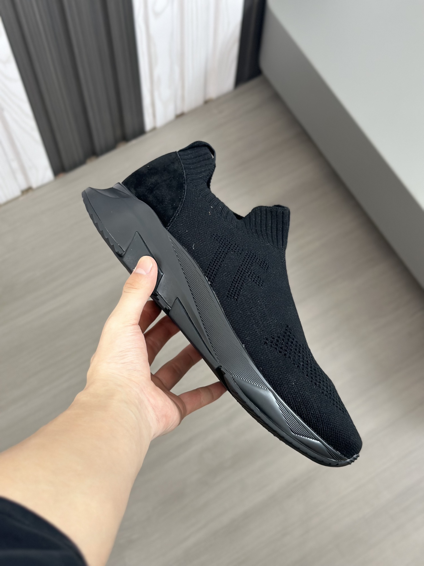 TOM FORD zapatillas bajas de puntoTejido de punto de alta densidad con artesanía de piel de vacuno, 