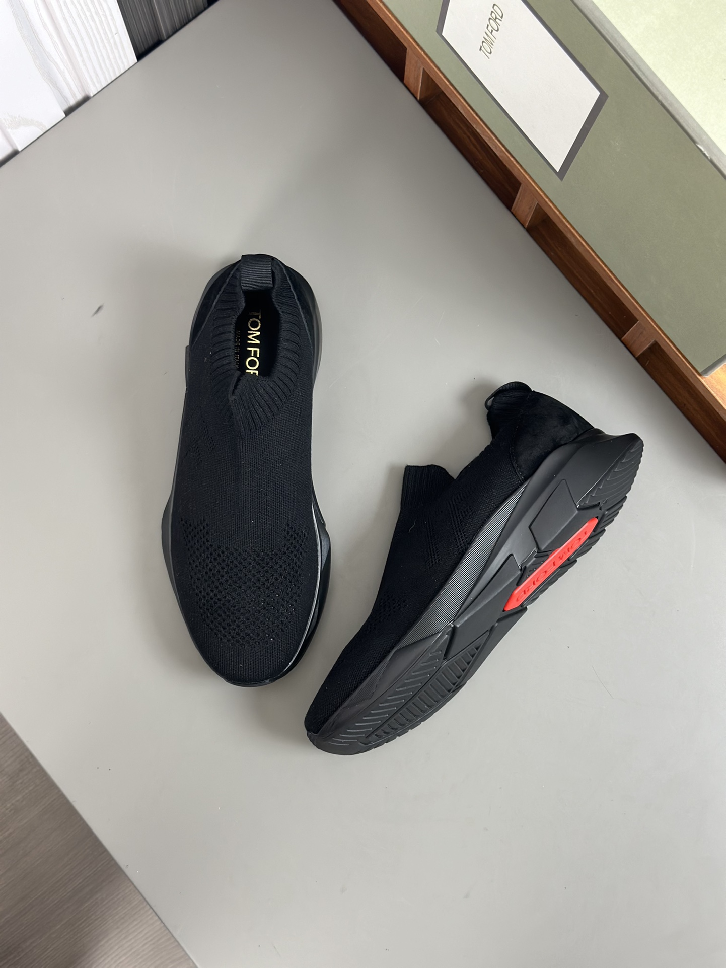 TOM FORD zapatillas bajas de puntoTejido de punto de alta densidad con artesanía de piel de vacuno, 