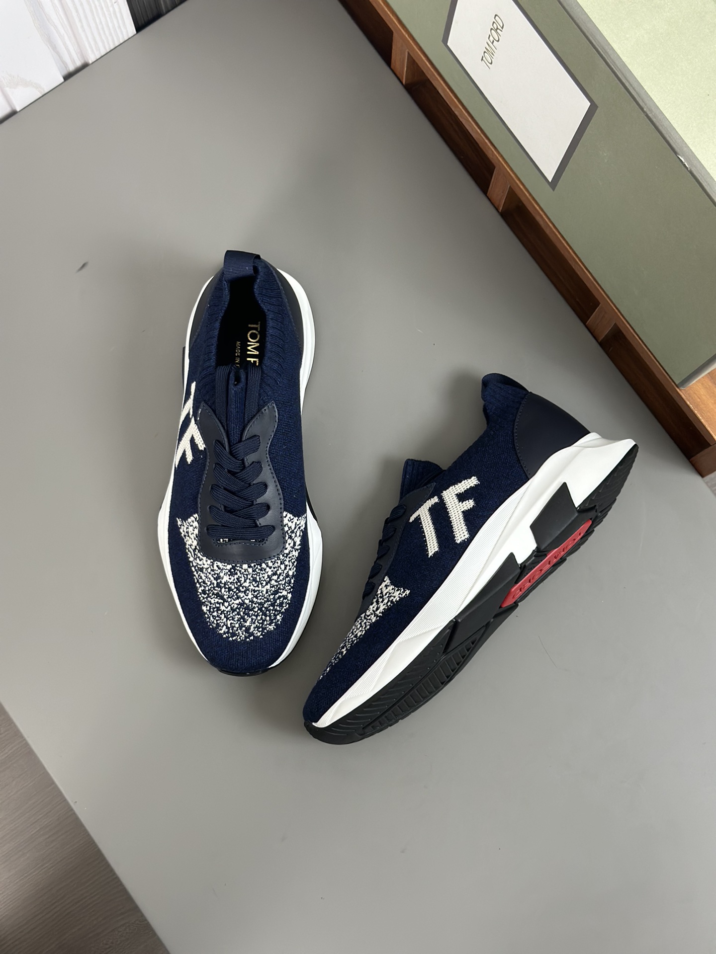 TOM FORD zapatillas bajas de puntoTejido de punto de alta densidad con artesanía de piel de vacuno, 