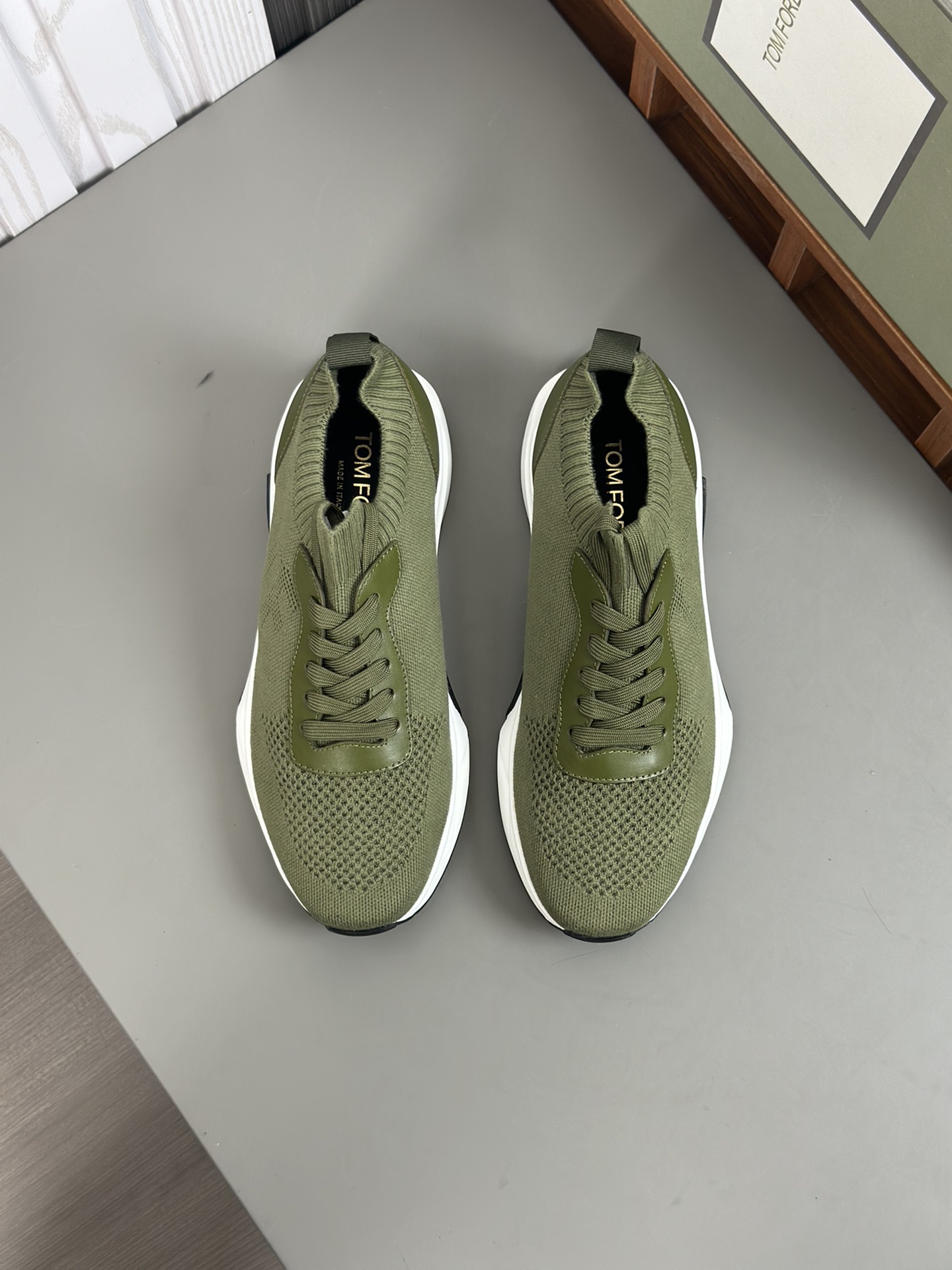 TOM FORD zapatillas bajas de puntoTejido de punto de alta densidad con artesanía de piel de vacuno, 