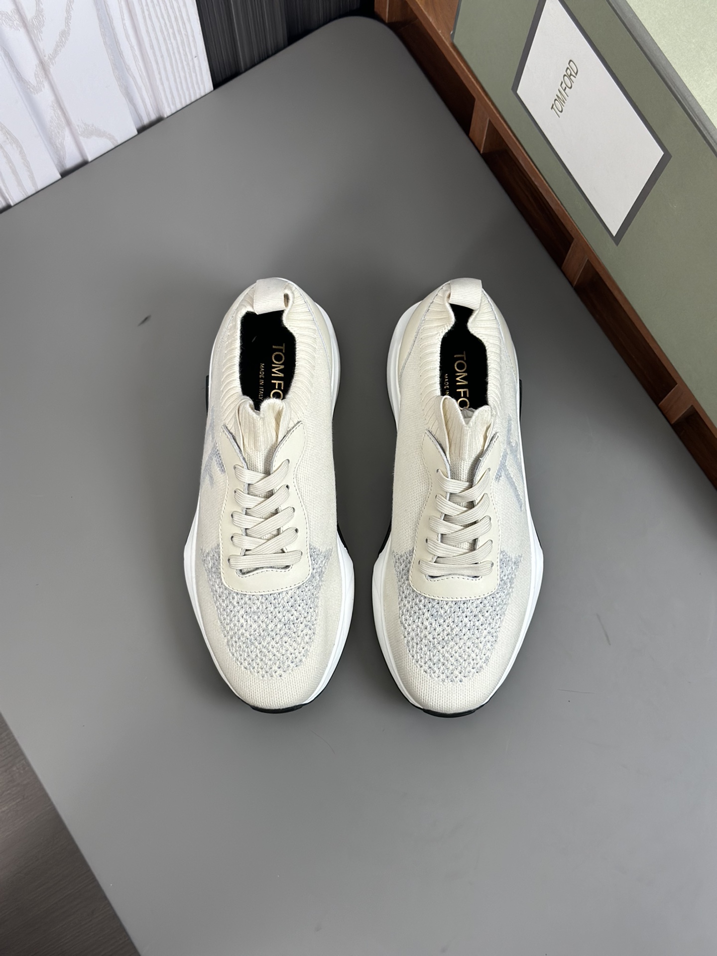TOM FORD zapatillas bajas de puntoTejido de punto de alta densidad con artesanía de piel de vacuno, 