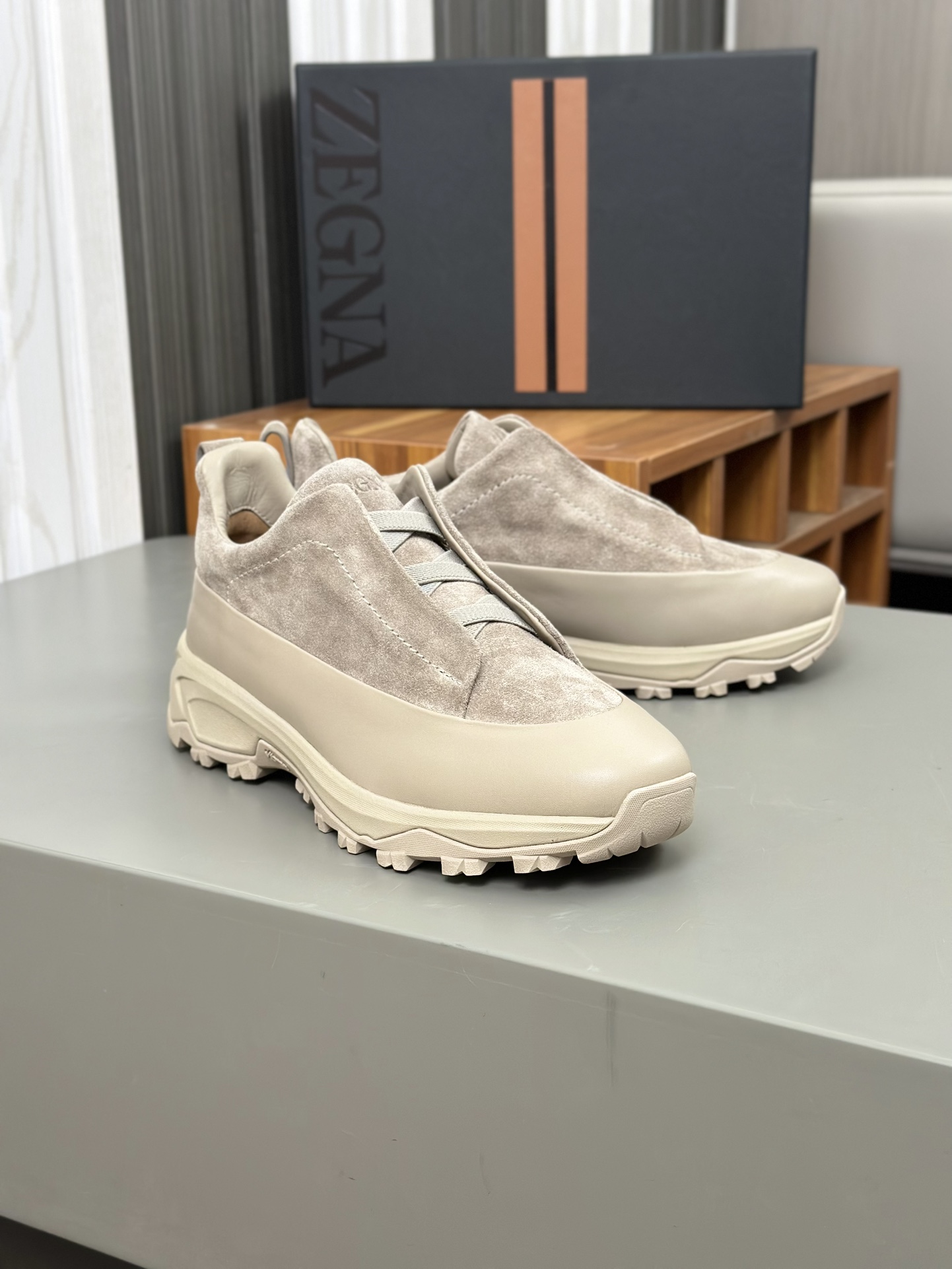 2024Nueva Serie ZEGNA Zegna Zapatos de los hombres de gamuza Triple StitchMonte zapatos casuales de 
