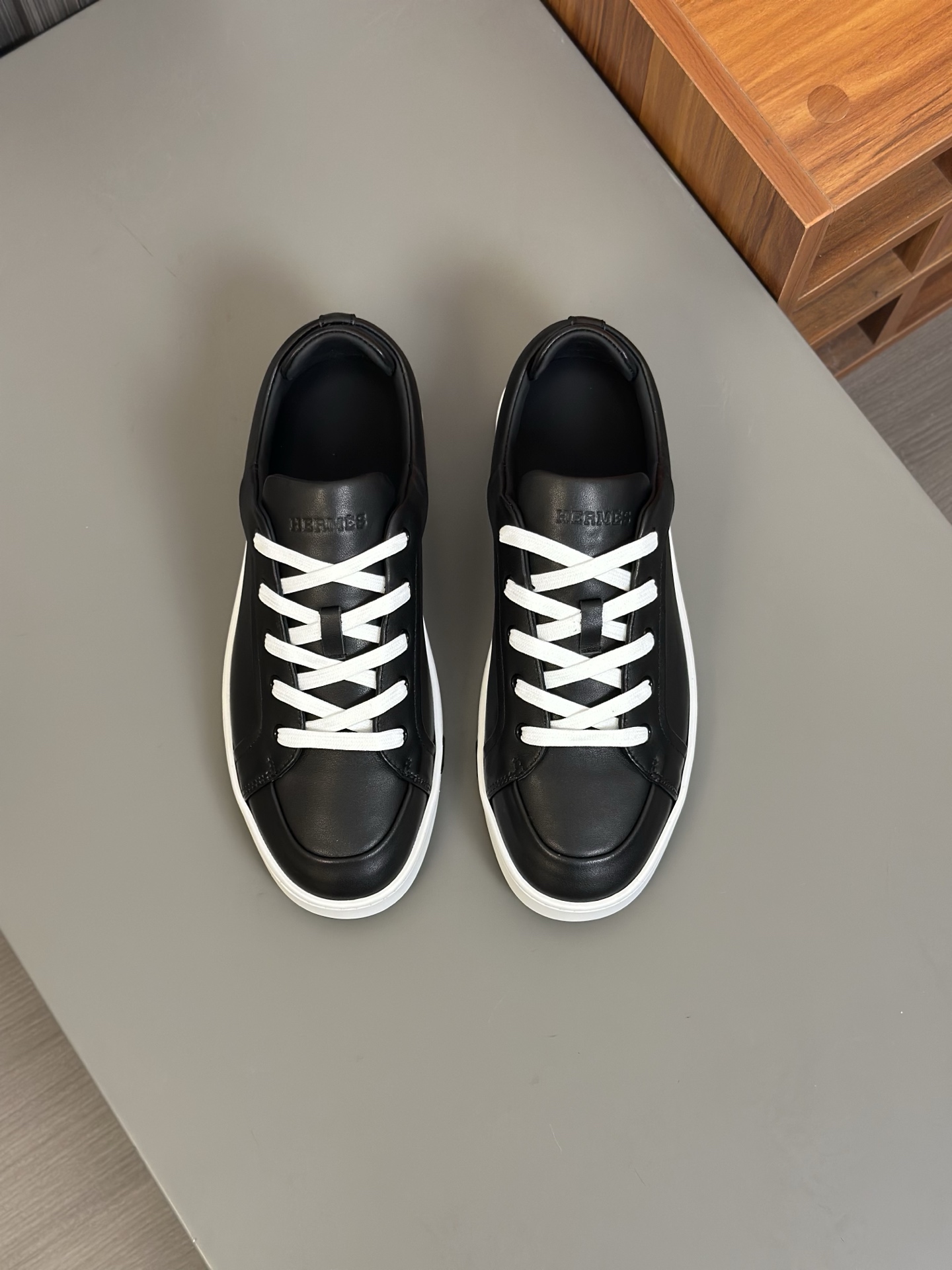 Hermes Men's Nappa Leather Sneakers - Black Lace-Up Design, Sizes 39-44