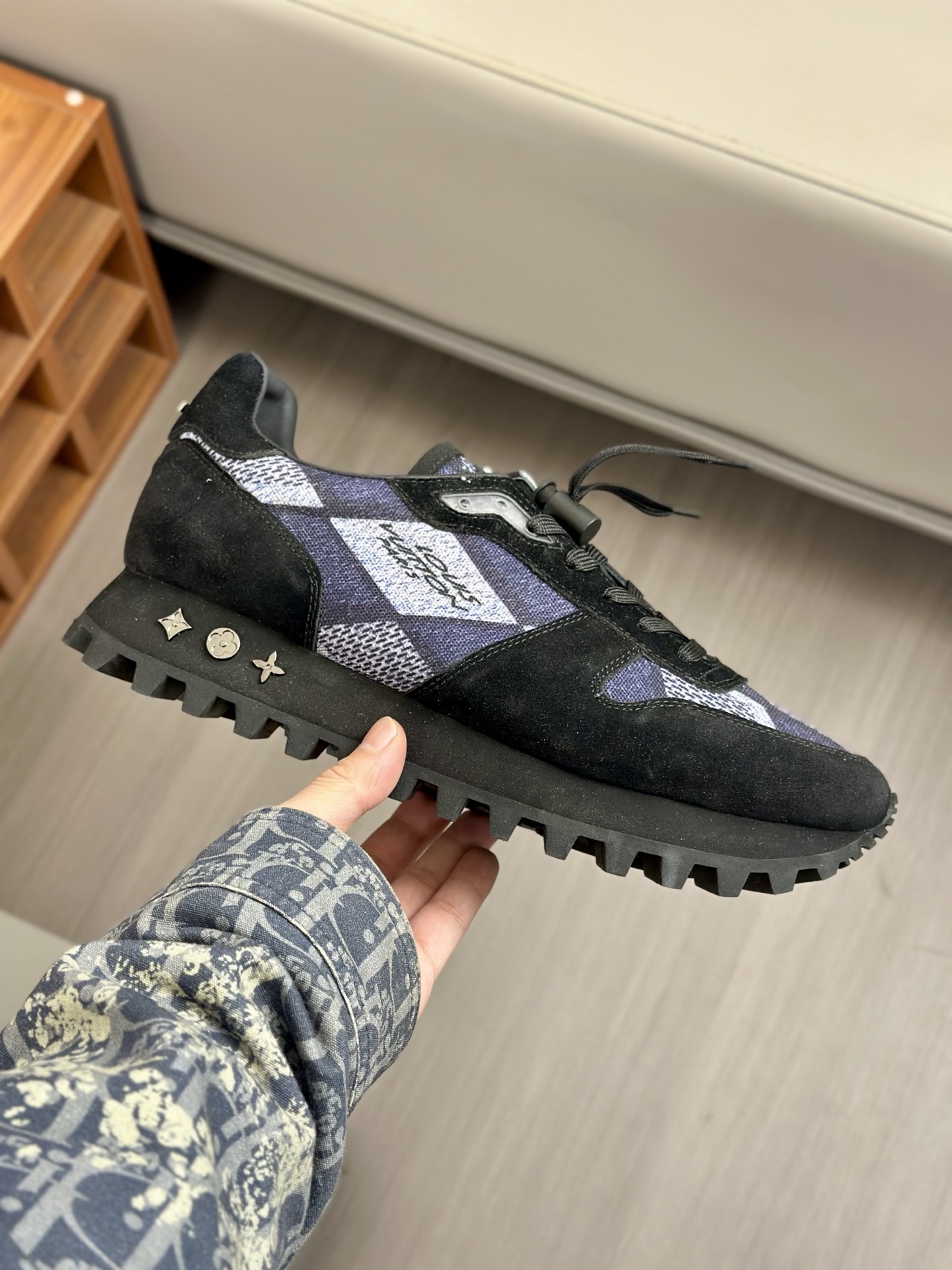 Louis Vuitton Men's Run Away Sneakers in Black Leather and Jacquard Fabric 8 i1742765930187 8728 0 6