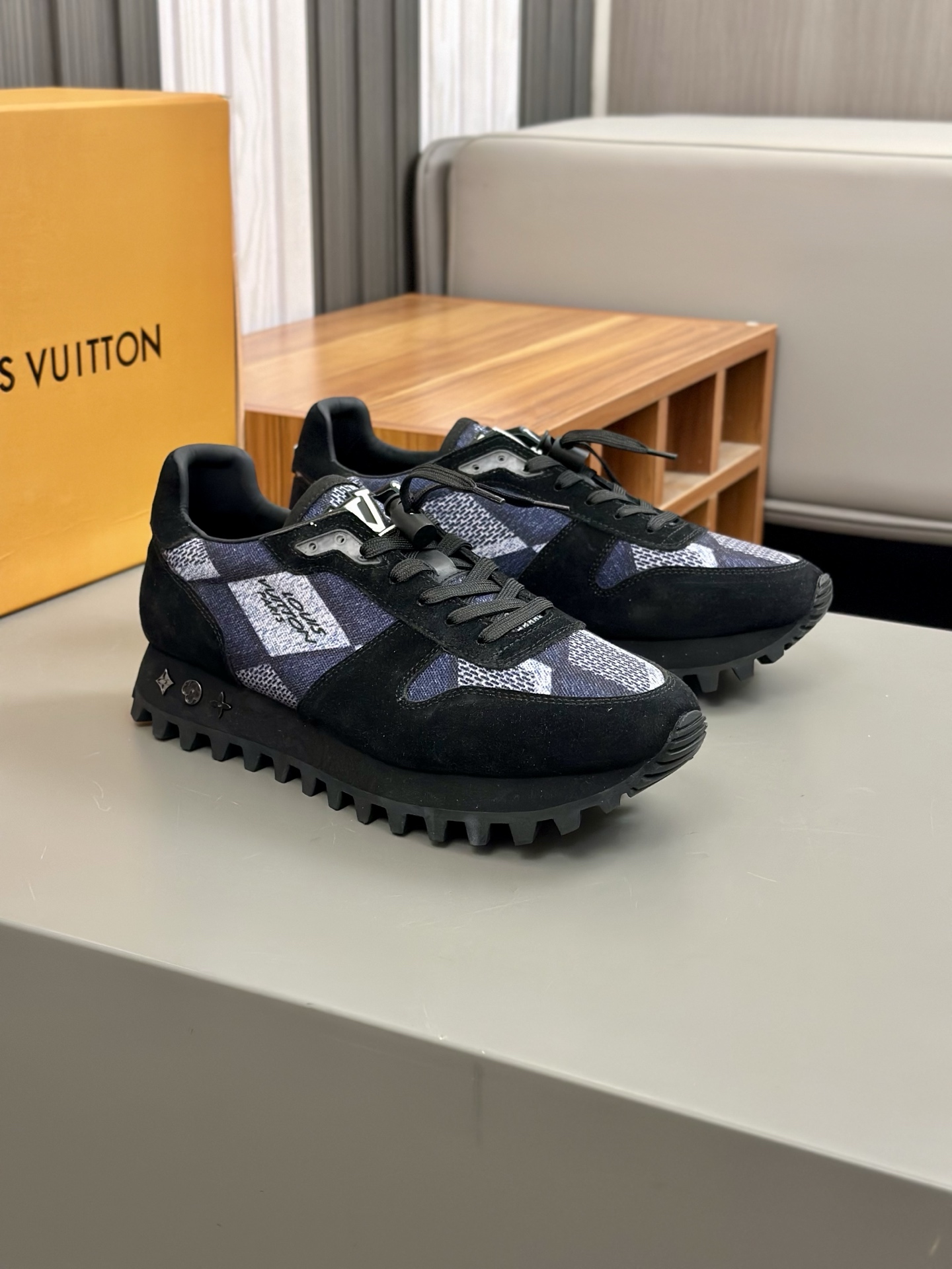 Louis Vuitton Men's Run Away Sneakers in Black Leather and Jacquard Fabric 5 i1742765931181 2635 0 3