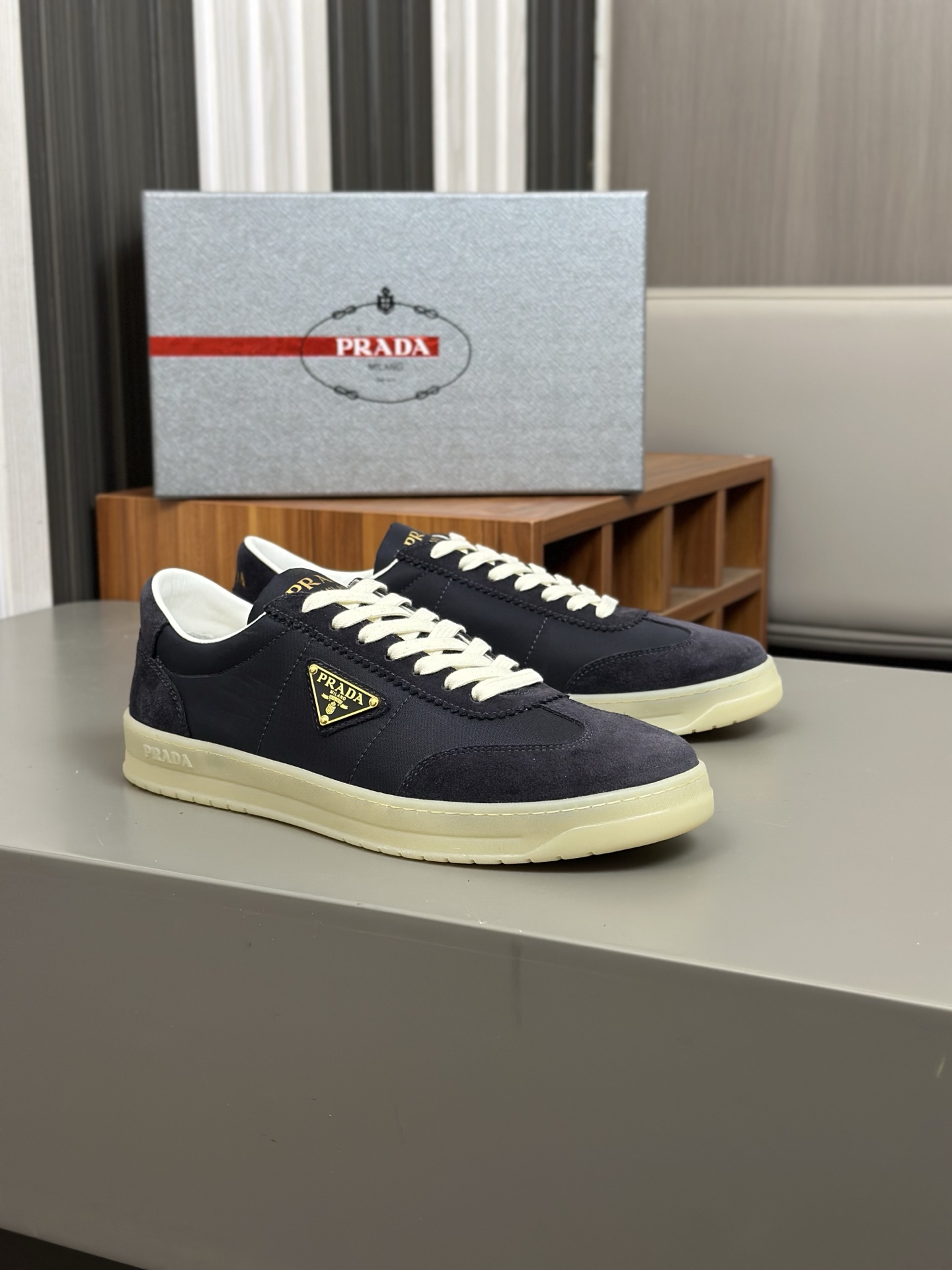 Prada Men's Navy Leather Sneakers, High-Quality Craftsmanship, Size 39-44 5 i1742766928464 8549 0 3