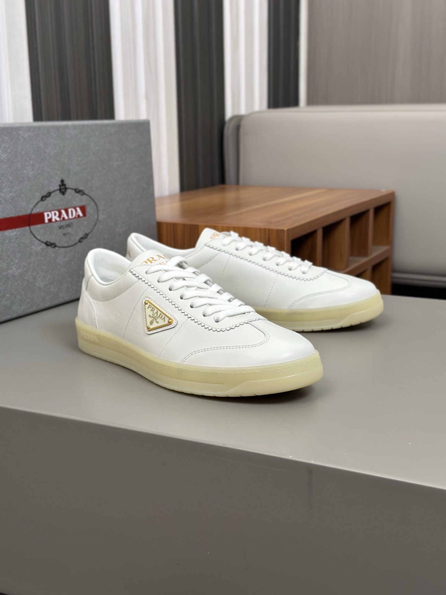 Prada Men's White Leather Sneakers, Italian Craftsmanship, Sizes 39-44 5 i1742767049626 9268 0 3