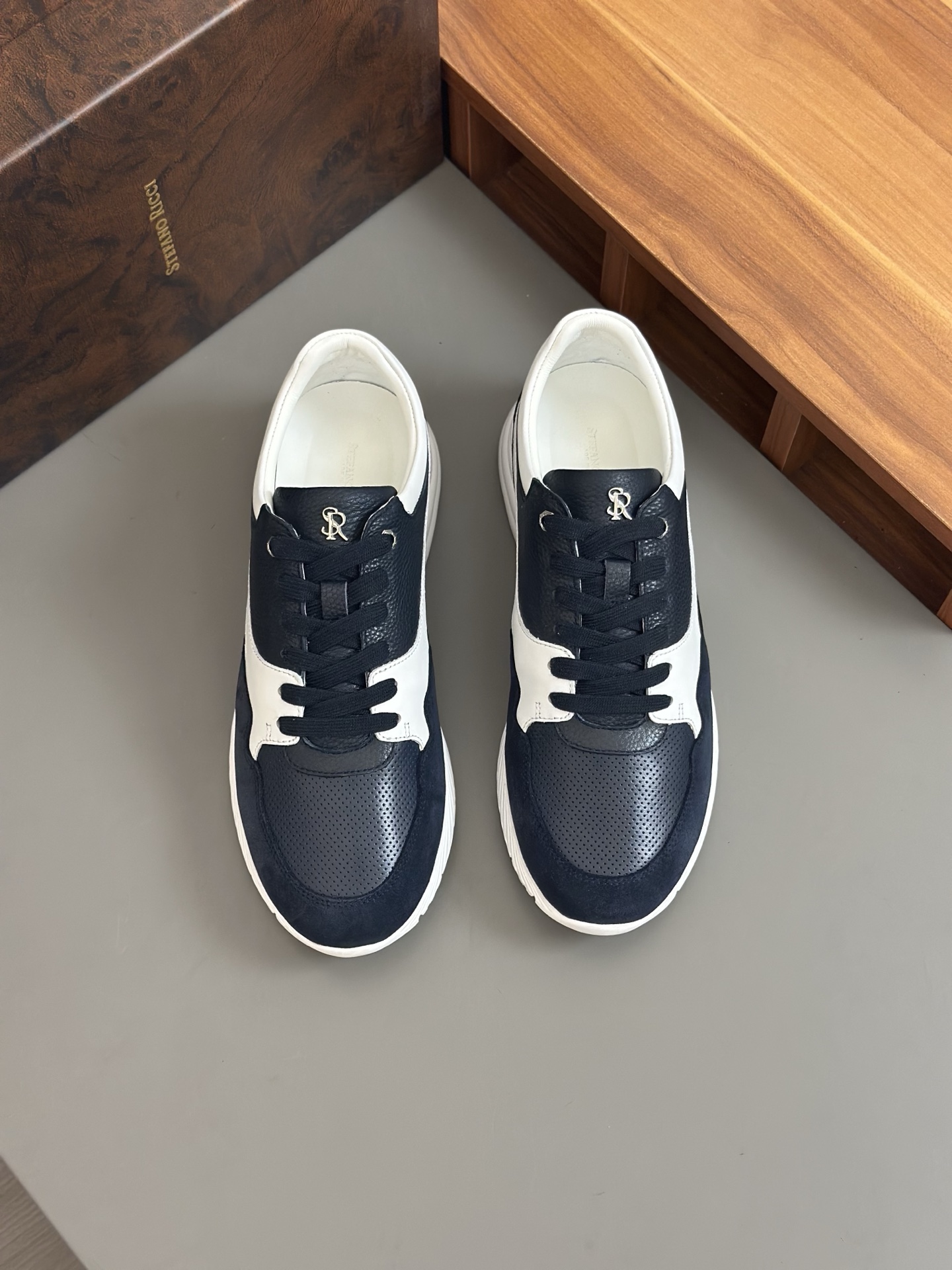 Stefano Ricci Men's Leather Sneakers, Calfskin and Crocodile Detail 1 Stefano Ricci Men's Leather Sneakers, Calfskin and Crocodile Detail
