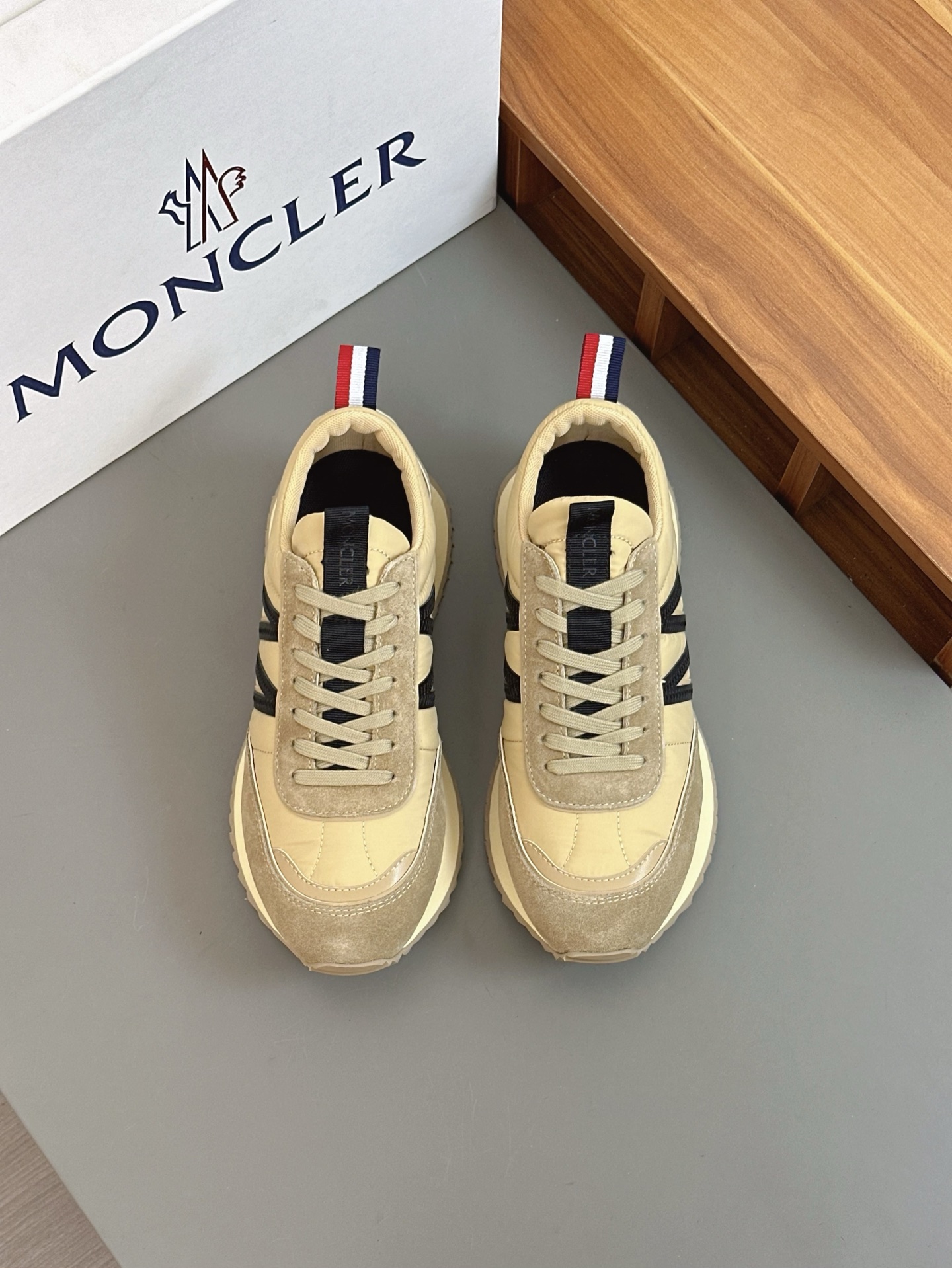 Moncler Men's Beige Neoprene and Rubber Sneakers with Lace-Up Design 1 Moncler Men's Beige Neoprene and Rubber Sneakers with Lace-Up Design